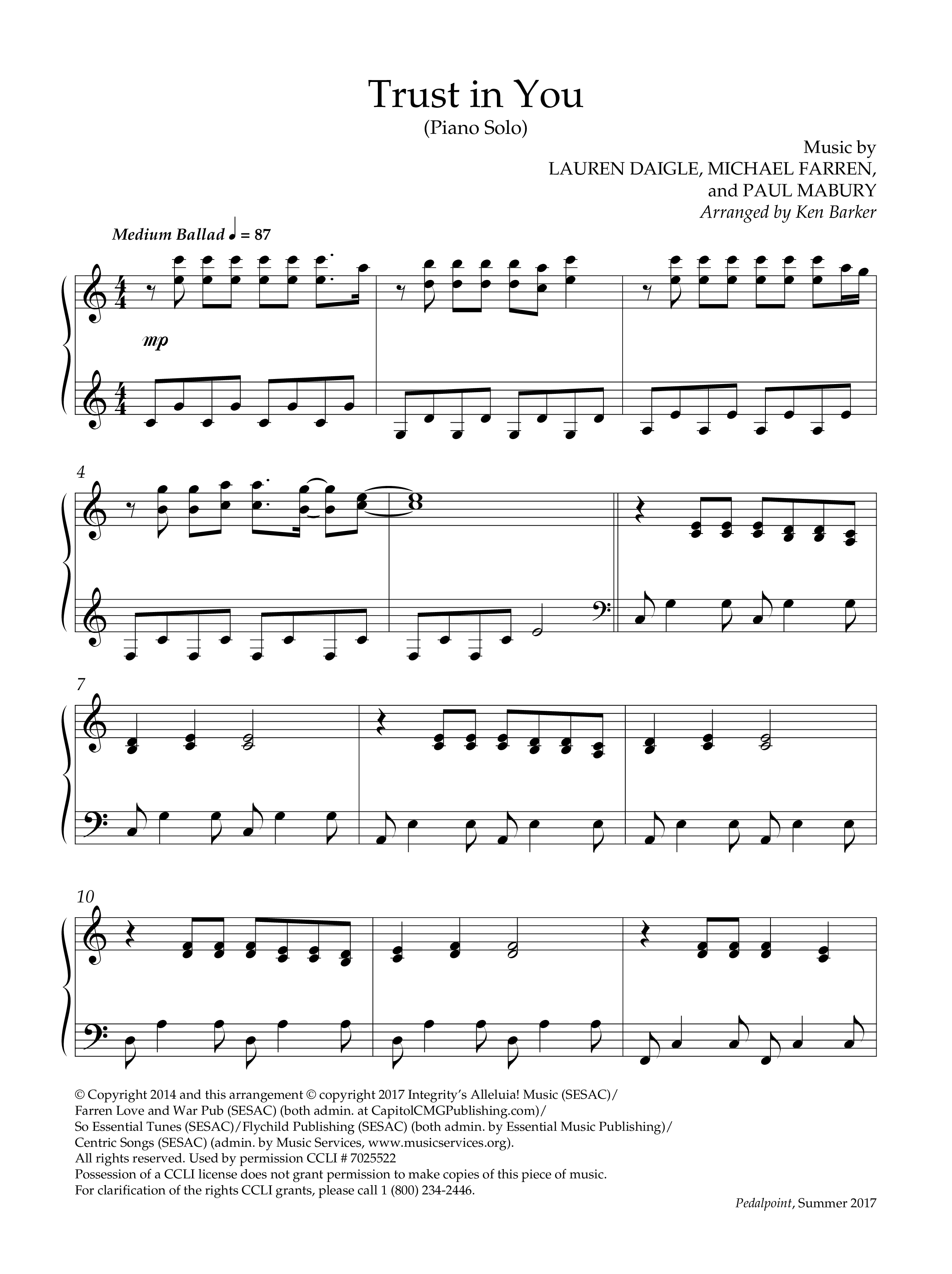 Trust In You (Instrumental) Piano Solo (Lifeway Worship / Arr. Richard Kingsmore)