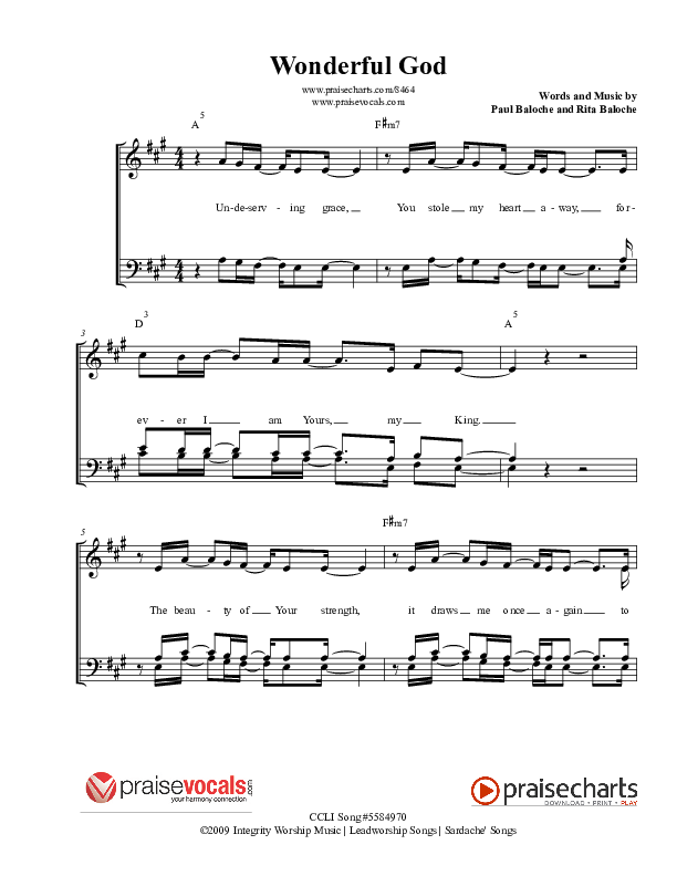 Wonderful God Lead Sheet (PraiseVocals)