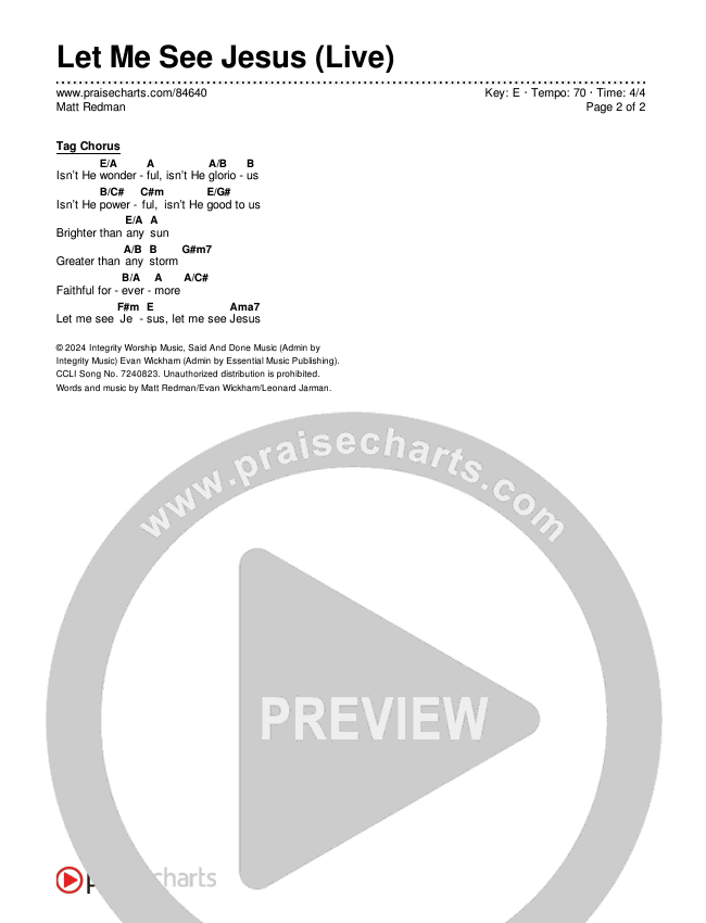 Let Me See Jesus (Live) Chord Chart (Matt Redman)