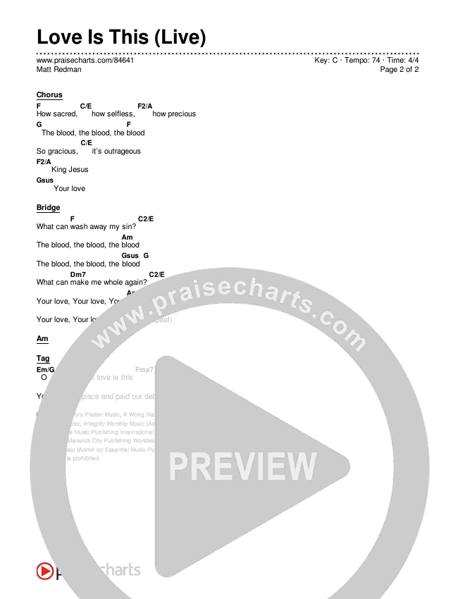 Love Is This (Live) Chord Chart (Matt Redman)