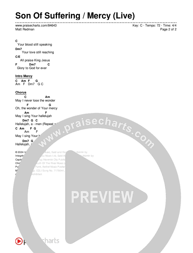 Son Of Suffering / Mercy (Live) Chord Chart (Matt Redman)