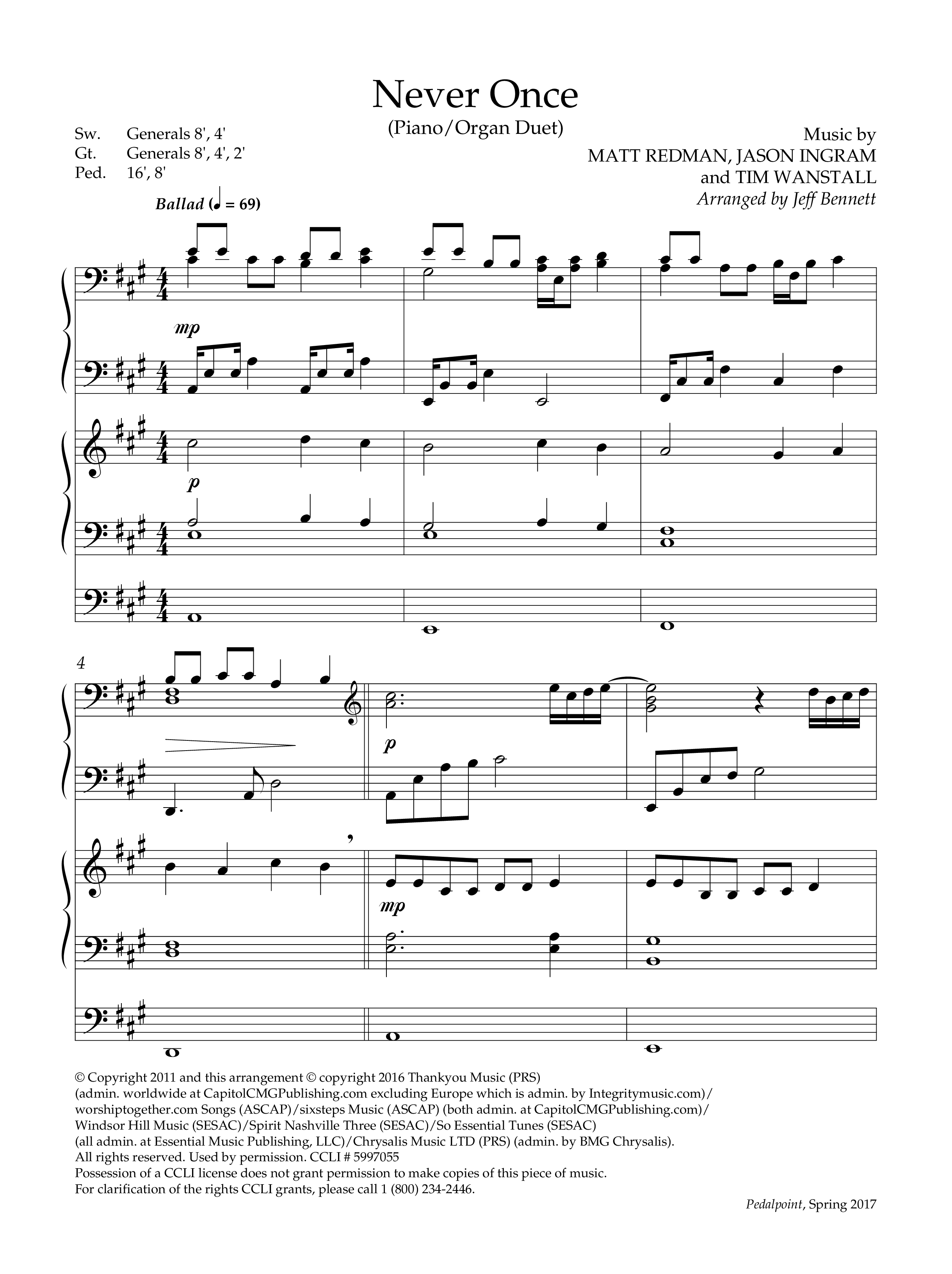 Never Once (Instrumental) Piano-Organ (Lifeway Worship / Arr. Jeffery Bennett)