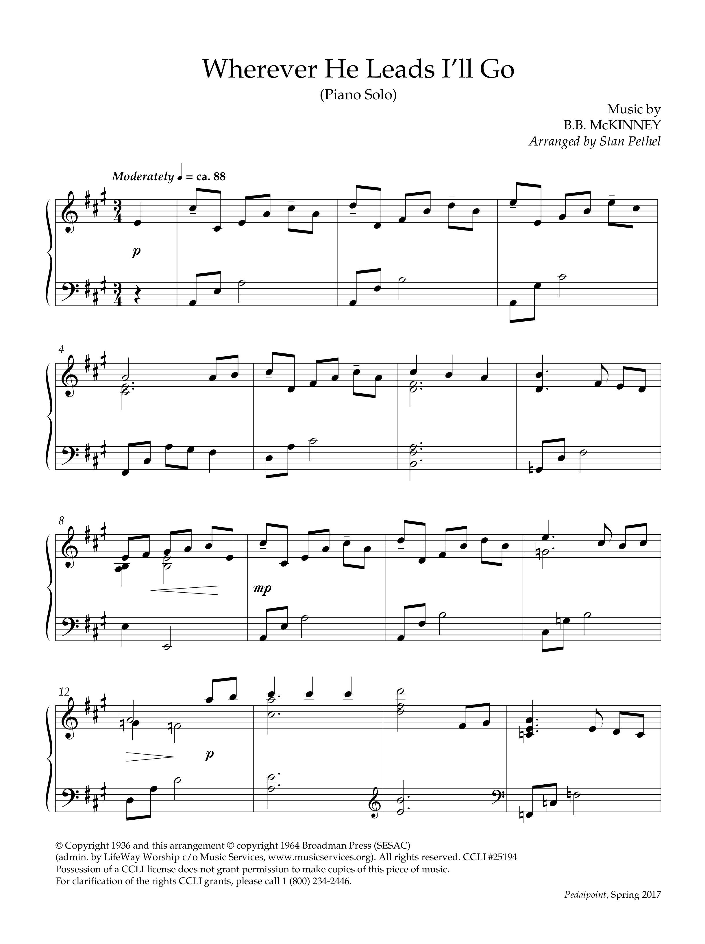 Wherever He Leads I'll Go (Instrumental) Piano Solo (Lifeway Worship / Arr. Stan Pethel)