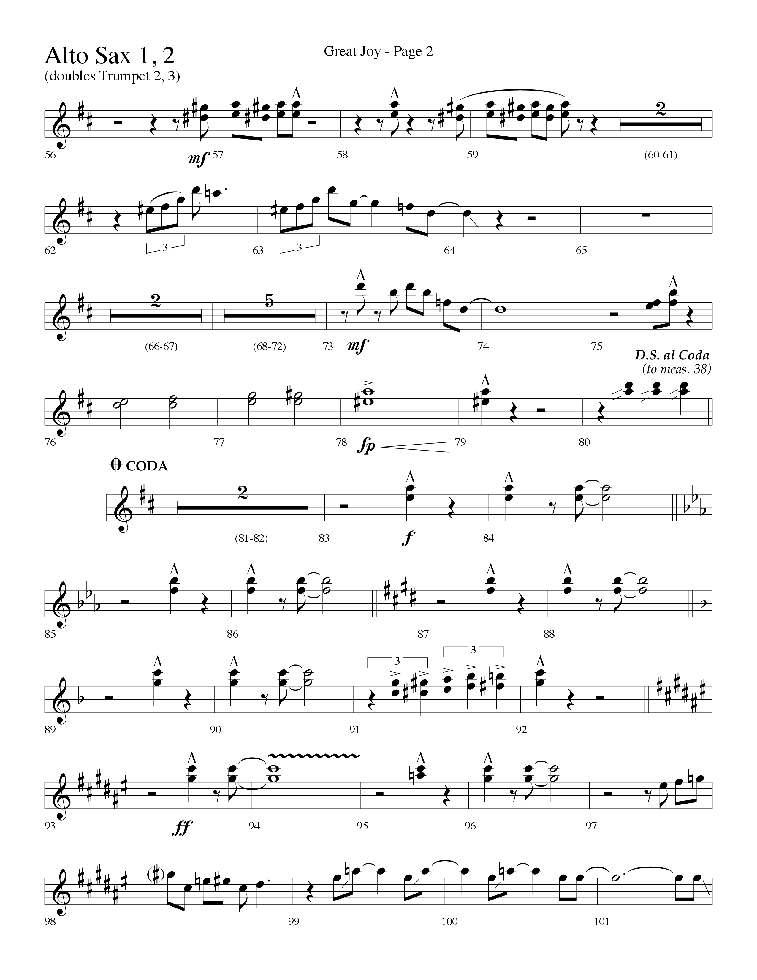 Great Joy (Choral Anthem SATB) Alto Sax 1/2 (Lifeway Choral / Arr. Dave Williamson)
