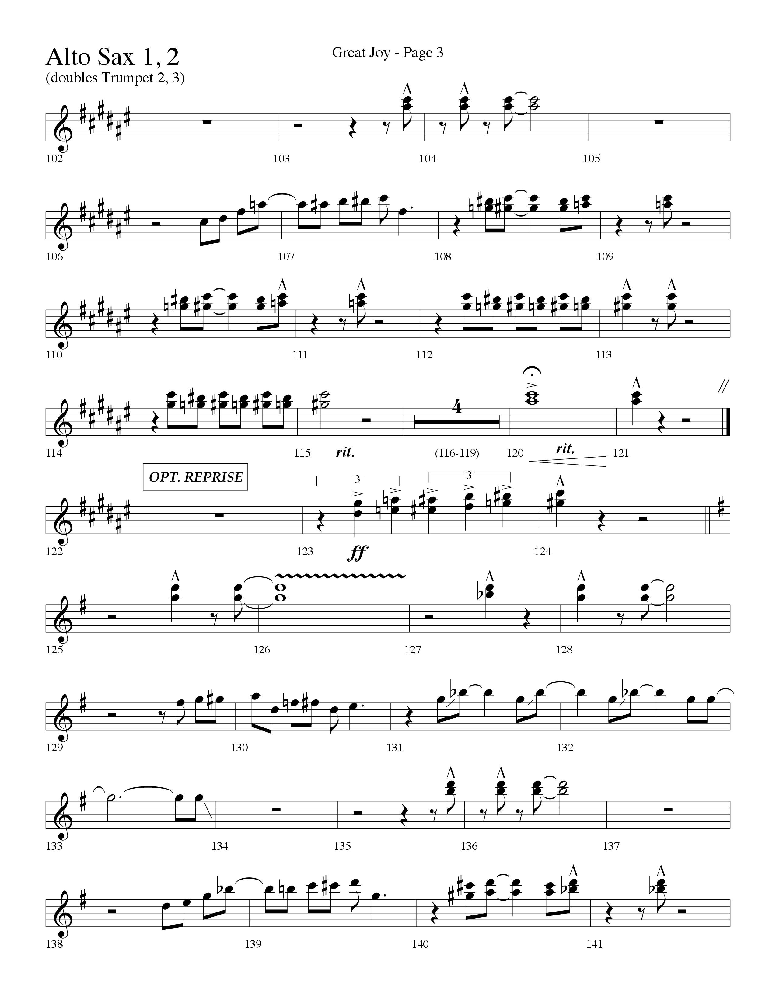 Great Joy (Choral Anthem SATB) Alto Sax 1/2 (Lifeway Choral / Arr. Dave Williamson)