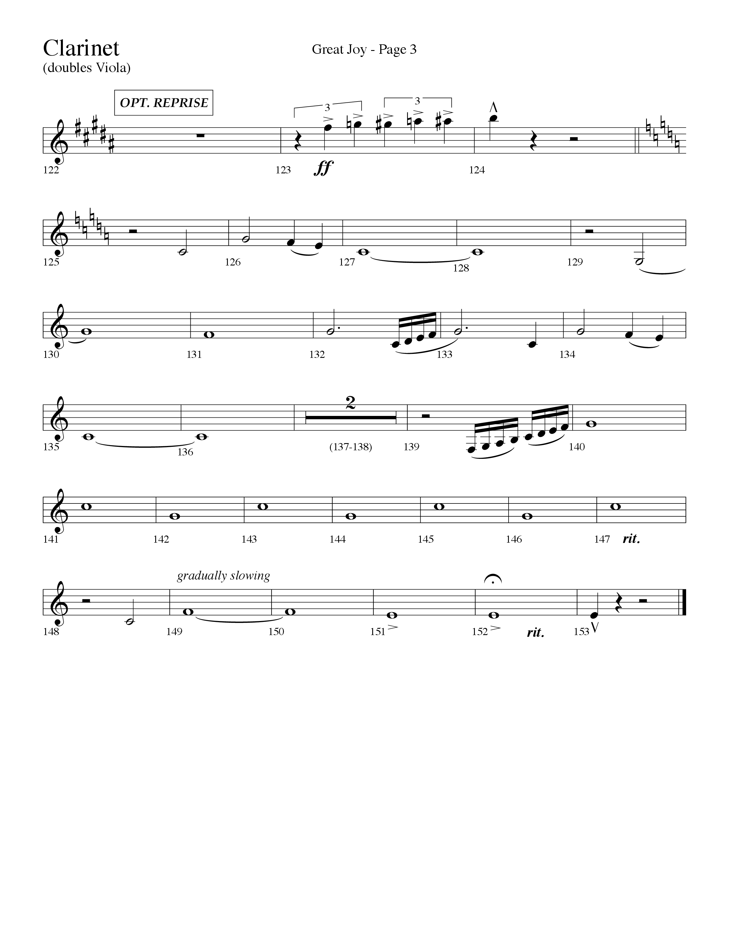 Great Joy (Choral Anthem SATB) Clarinet (Lifeway Choral / Arr. Dave Williamson)