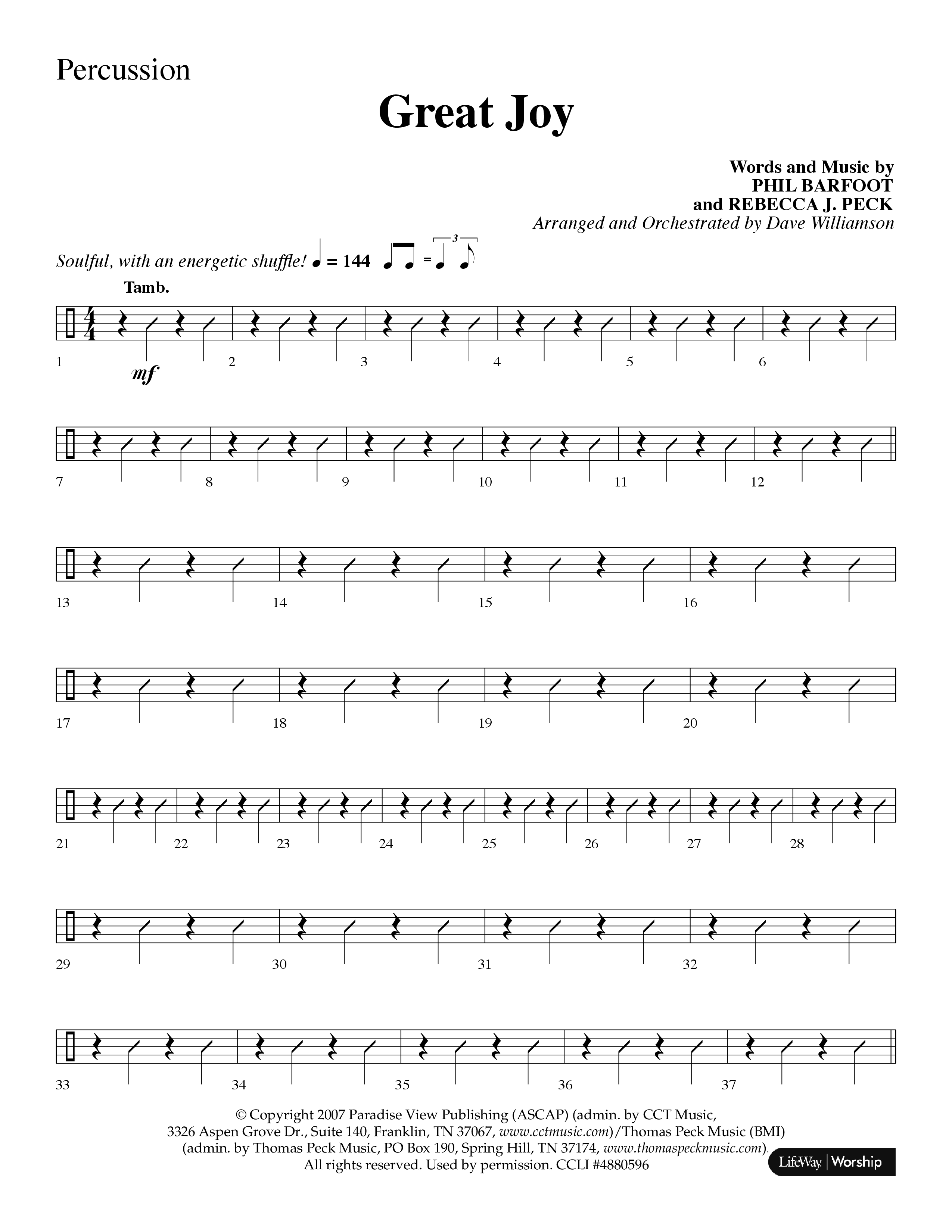 Great Joy (Choral Anthem SATB) Percussion (Lifeway Choral / Arr. Dave Williamson)
