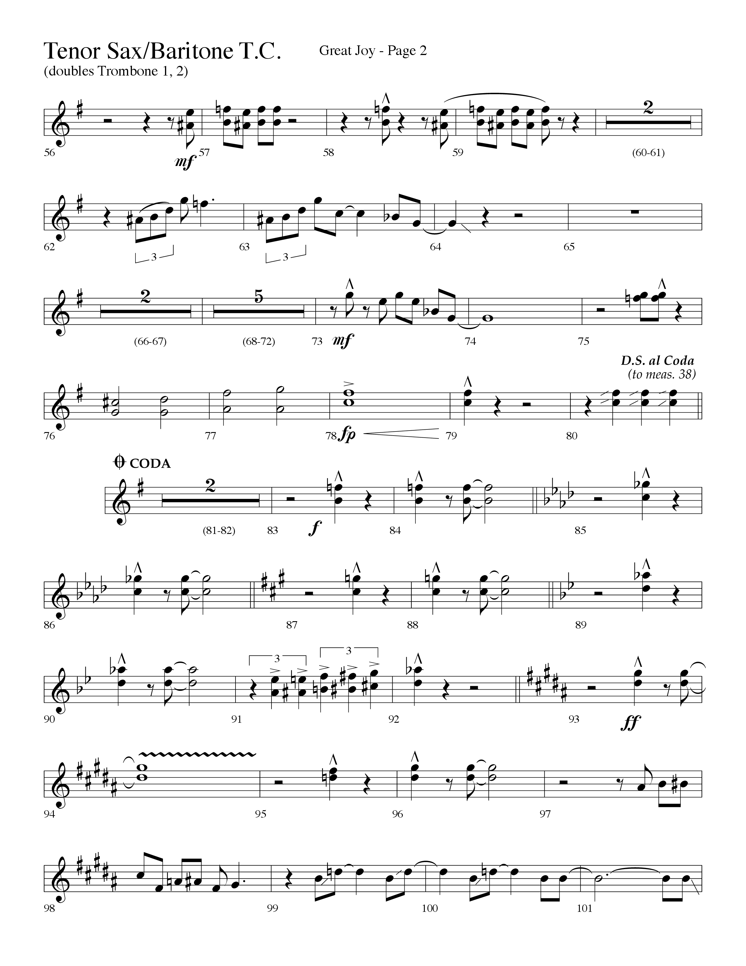 Great Joy (Choral Anthem SATB) Tenor Sax/Baritone T.C. (Lifeway Choral / Arr. Dave Williamson)