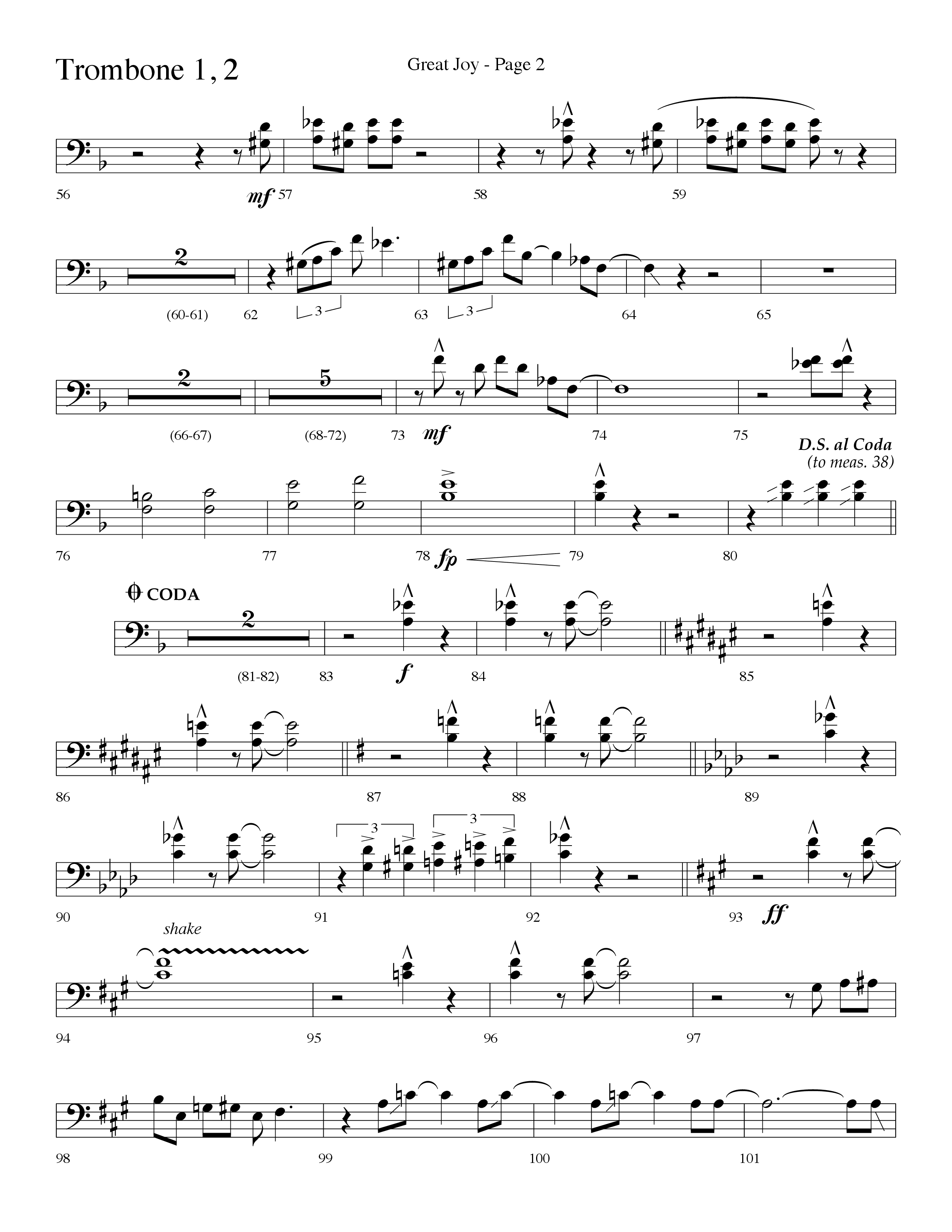 Great Joy (Choral Anthem SATB) Trombone 1/2 (Lifeway Choral / Arr. Dave Williamson)