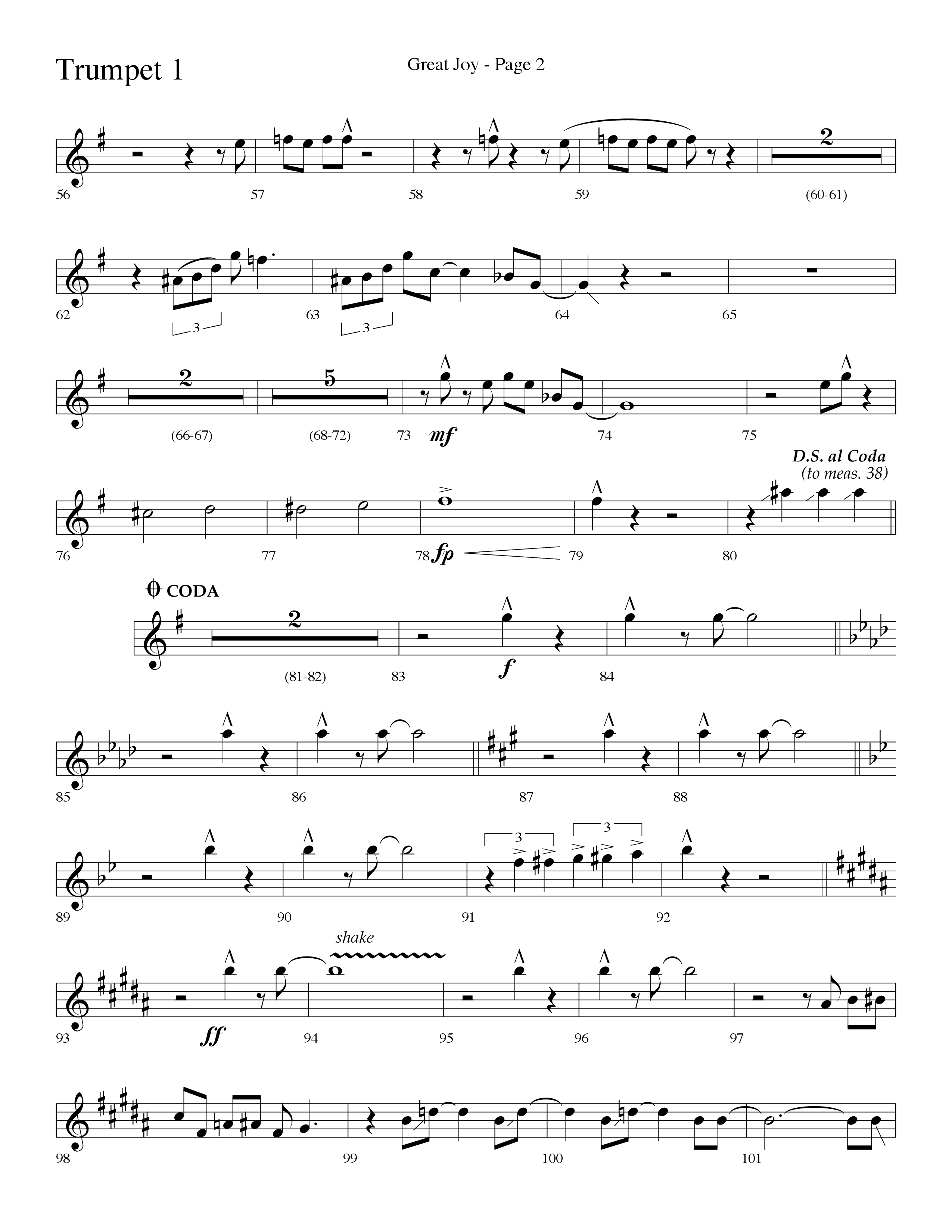 Great Joy (Choral Anthem SATB) Trumpet 1 (Lifeway Choral / Arr. Dave Williamson)