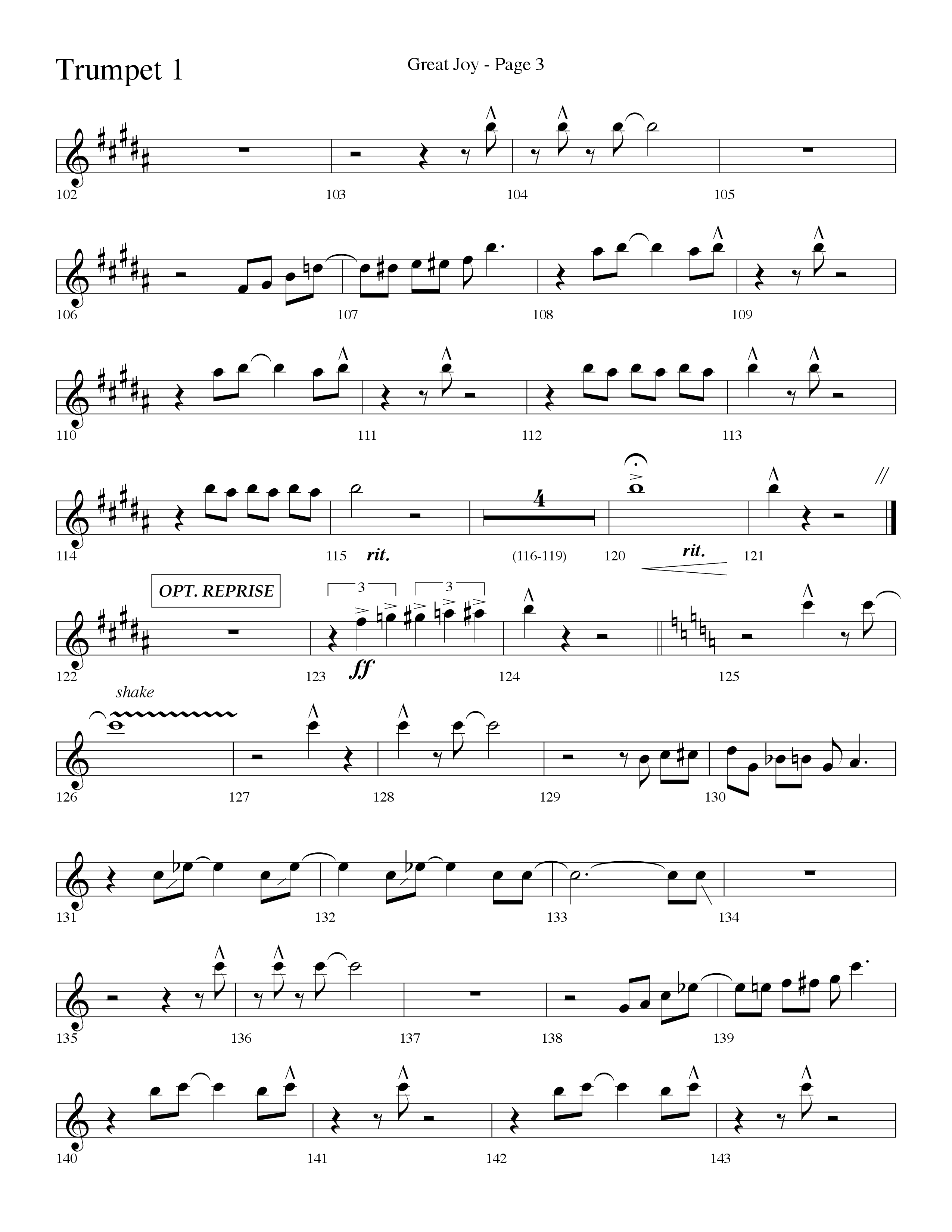 Great Joy (Choral Anthem SATB) Trumpet 1 (Lifeway Choral / Arr. Dave Williamson)