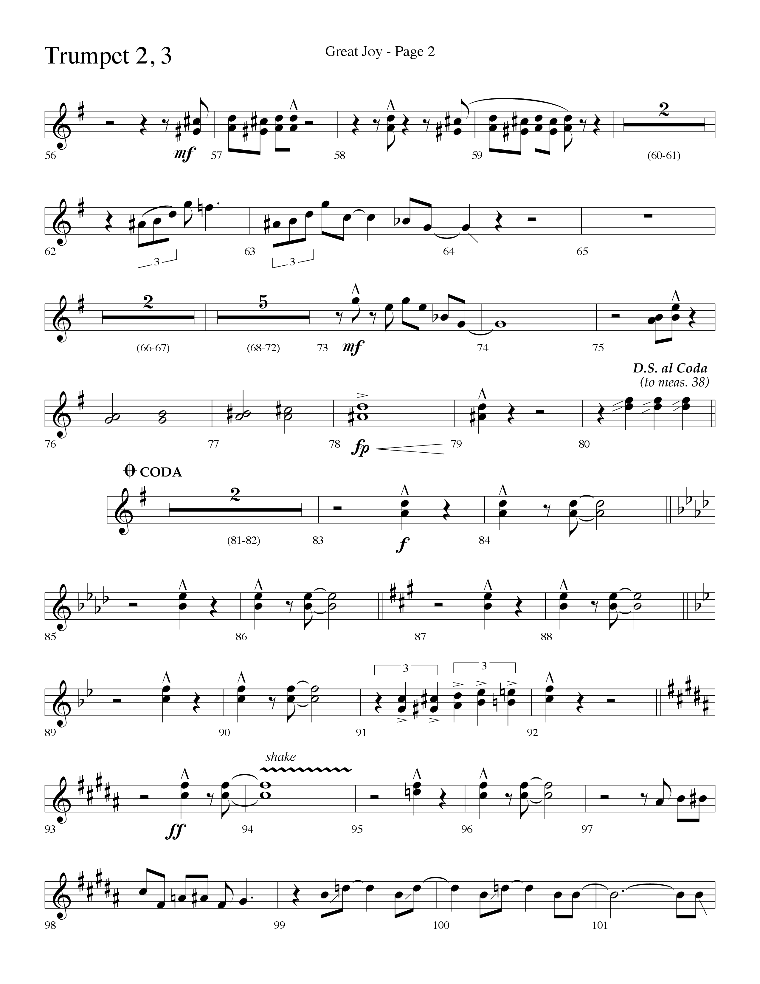 Great Joy (Choral Anthem SATB) Trumpet 2/3 (Lifeway Choral / Arr. Dave Williamson)