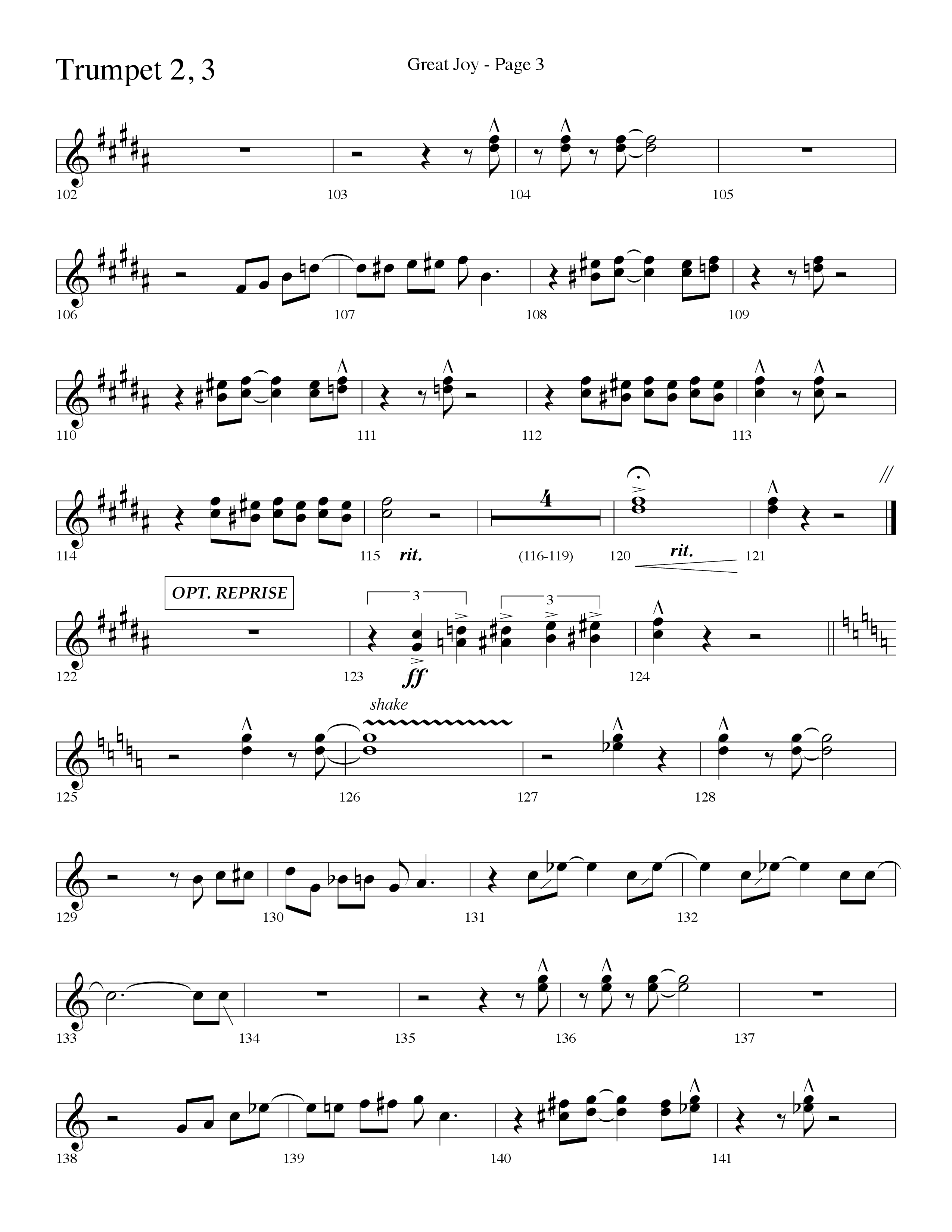 Great Joy (Choral Anthem SATB) Trumpet 2/3 (Lifeway Choral / Arr. Dave Williamson)