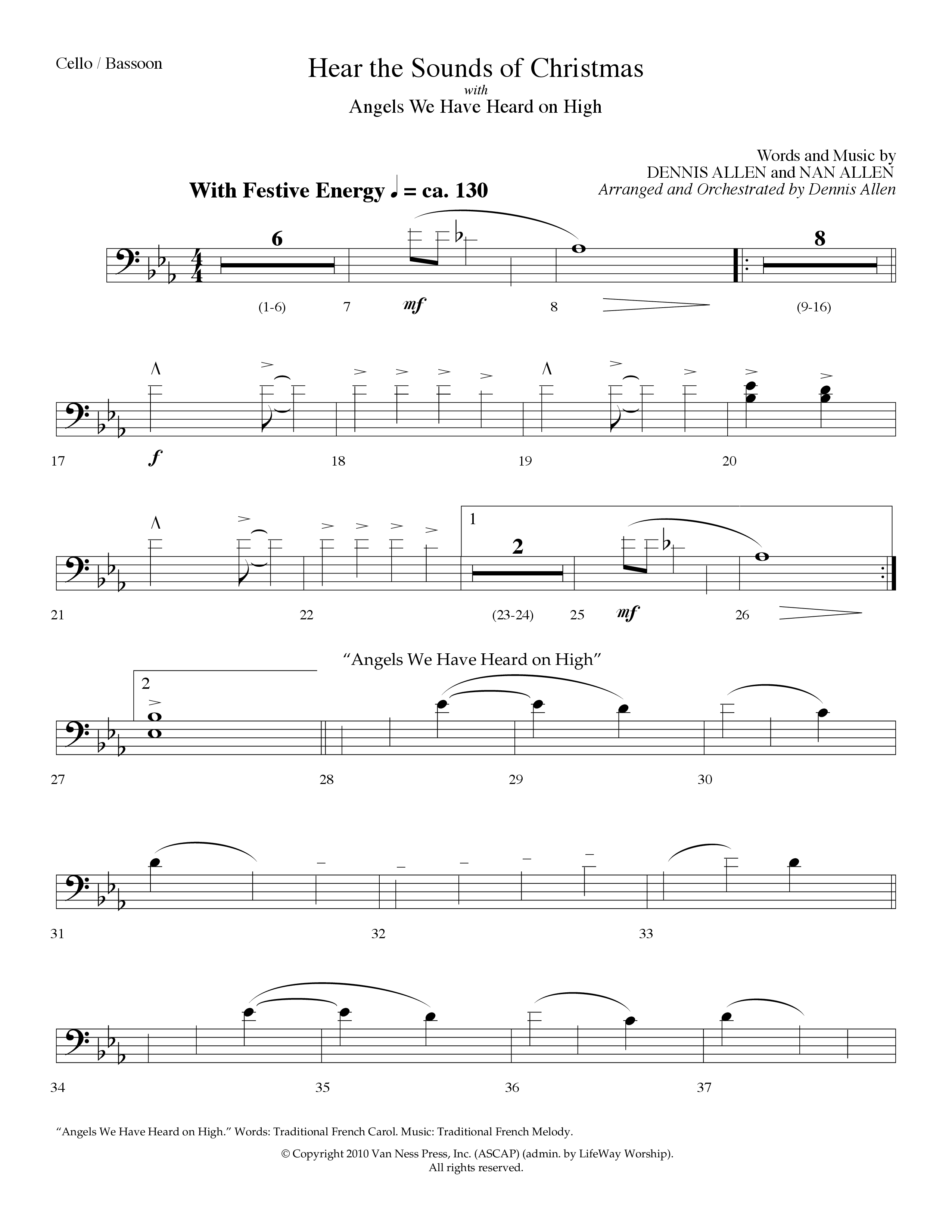 Hear The Sounds Of Christmas (with Angels We Have Heard On High) (Choral Anthem SATB) Cello (Lifeway Choral / Arr. Dennis Allen)