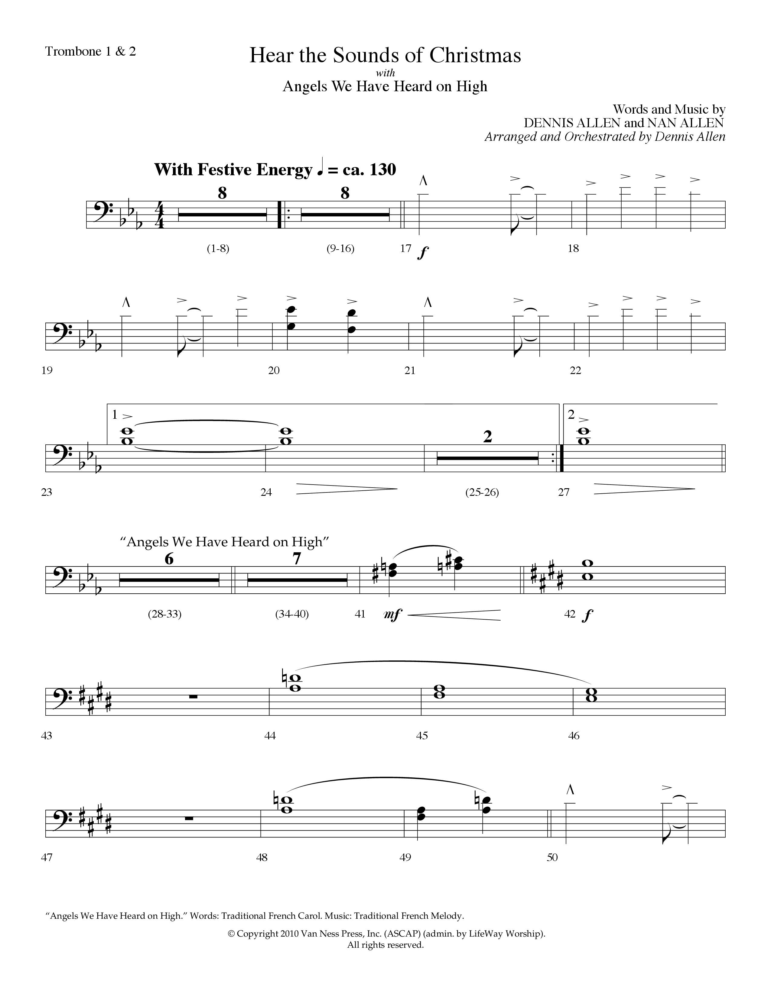 Hear The Sounds Of Christmas (with Angels We Have Heard On High) (Choral Anthem SATB) Trombone 1/2 (Lifeway Choral / Arr. Dennis Allen)