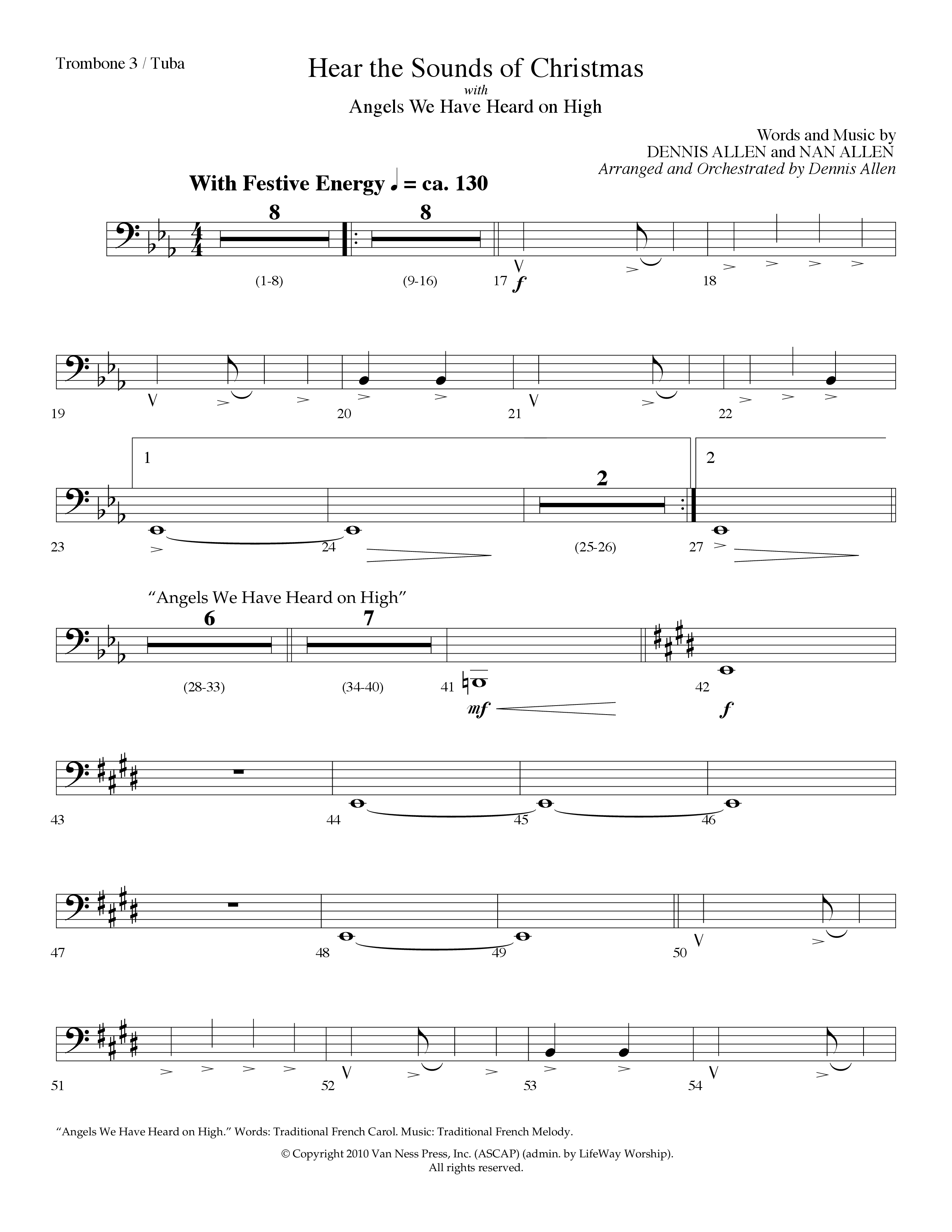 Hear The Sounds Of Christmas (with Angels We Have Heard On High) (Choral Anthem SATB) Trombone 3/Tuba (Lifeway Choral / Arr. Dennis Allen)