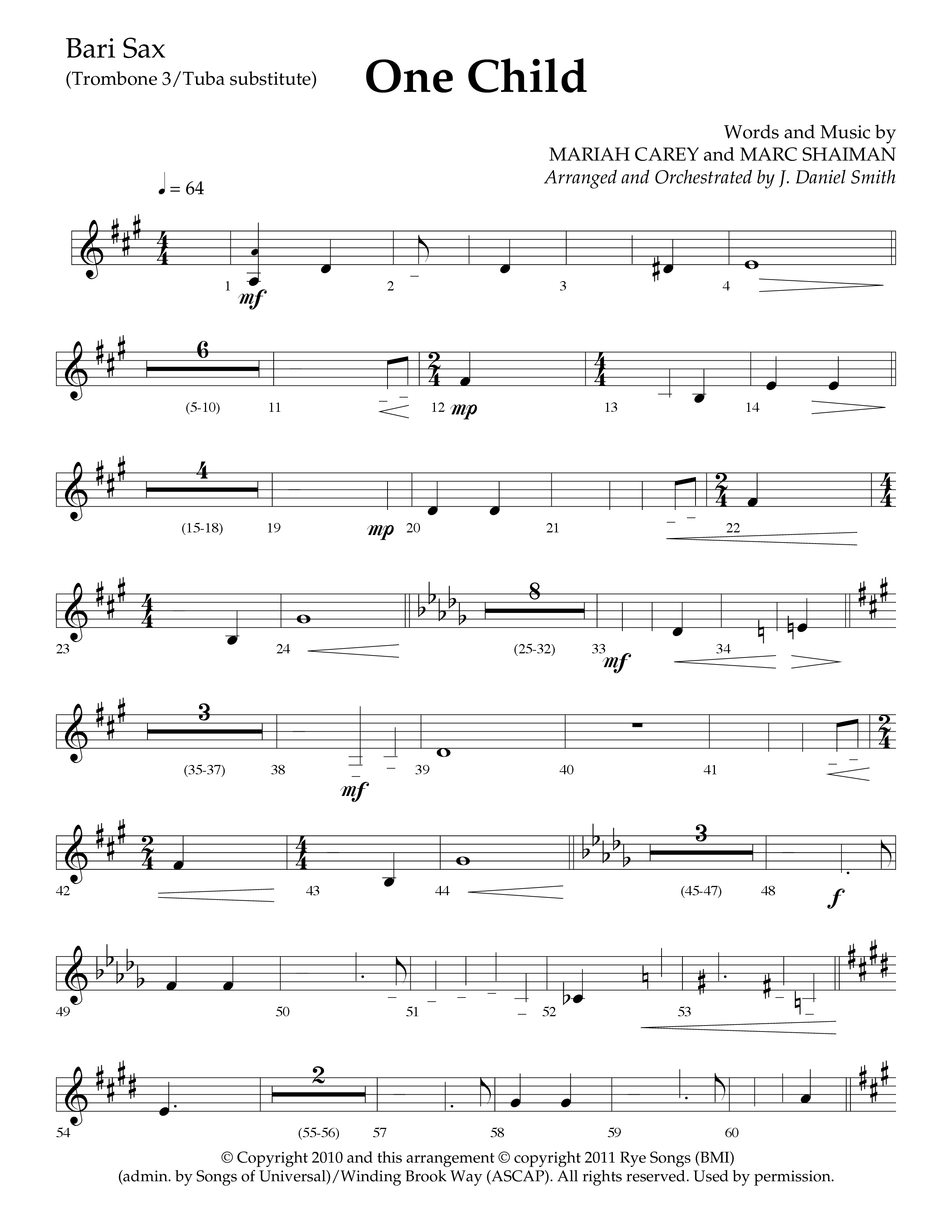 One Child (Choral Anthem SATB) Bari Sax (Lifeway Choral / Arr. J. Daniel Smith)