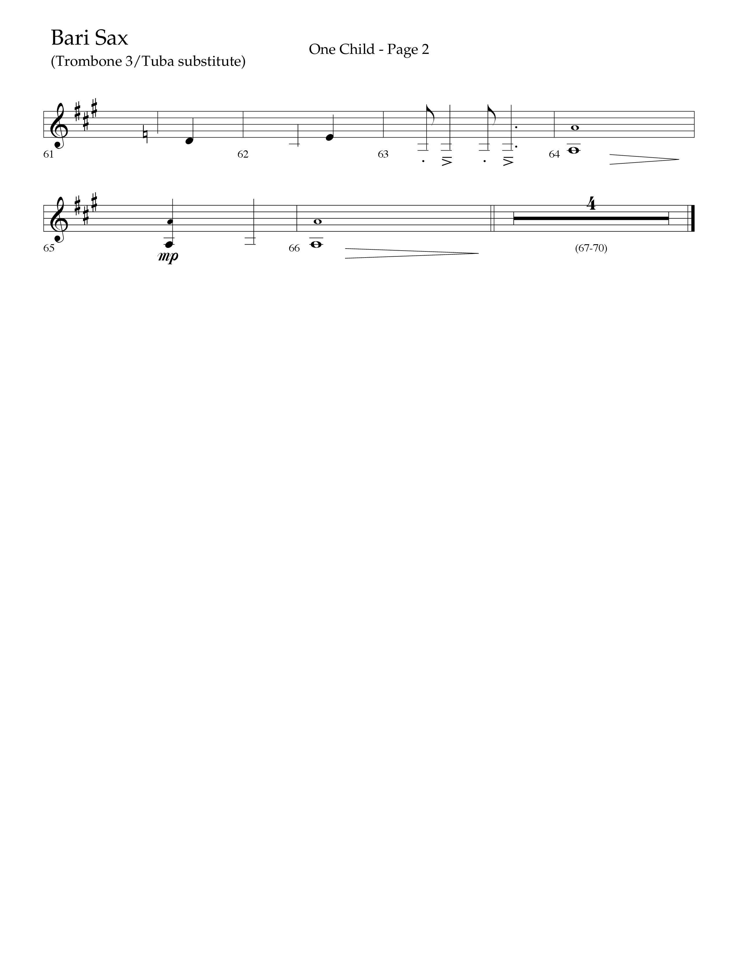 One Child (Choral Anthem SATB) Bari Sax (Lifeway Choral / Arr. J. Daniel Smith)