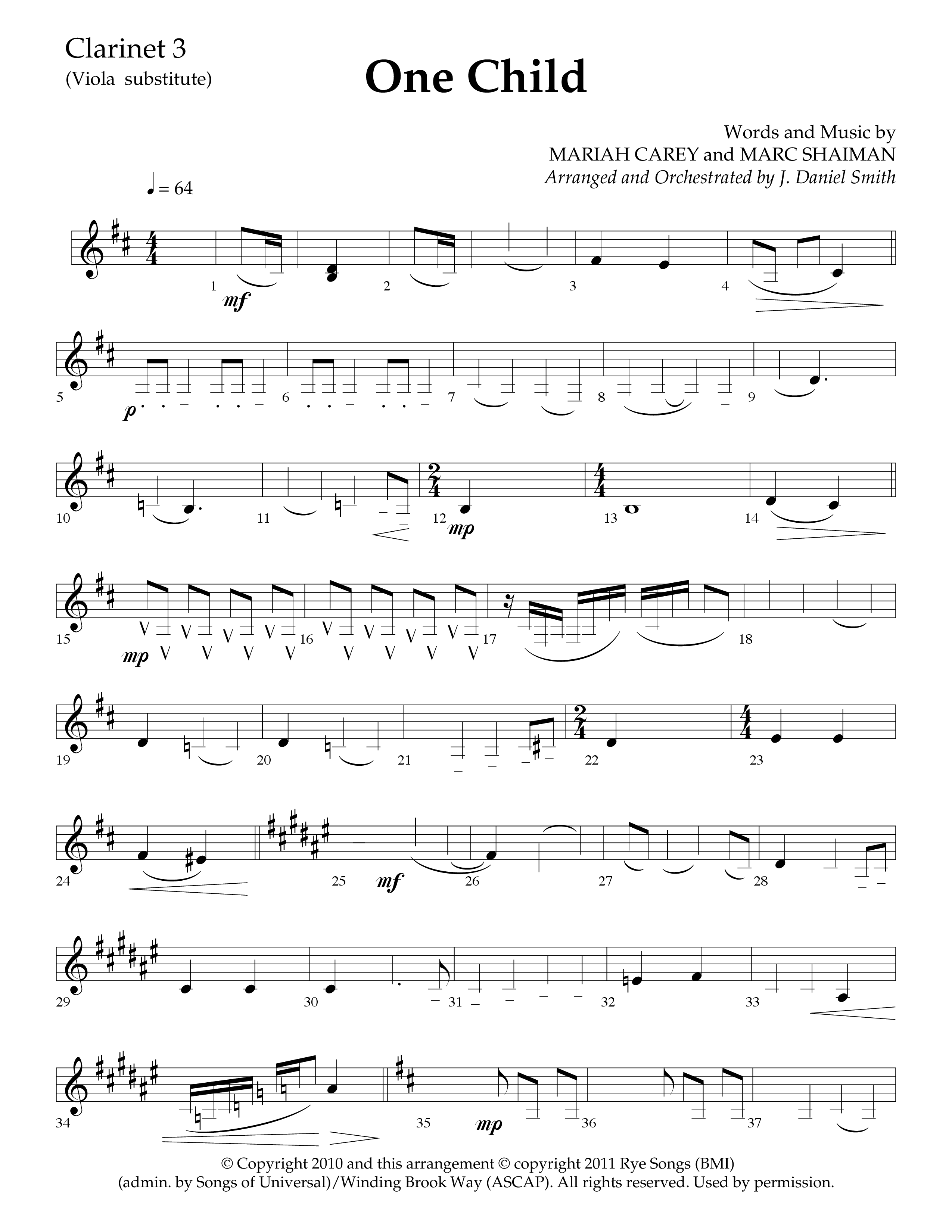 One Child (Choral Anthem SATB) Clarinet 3 (Lifeway Choral / Arr. J. Daniel Smith)