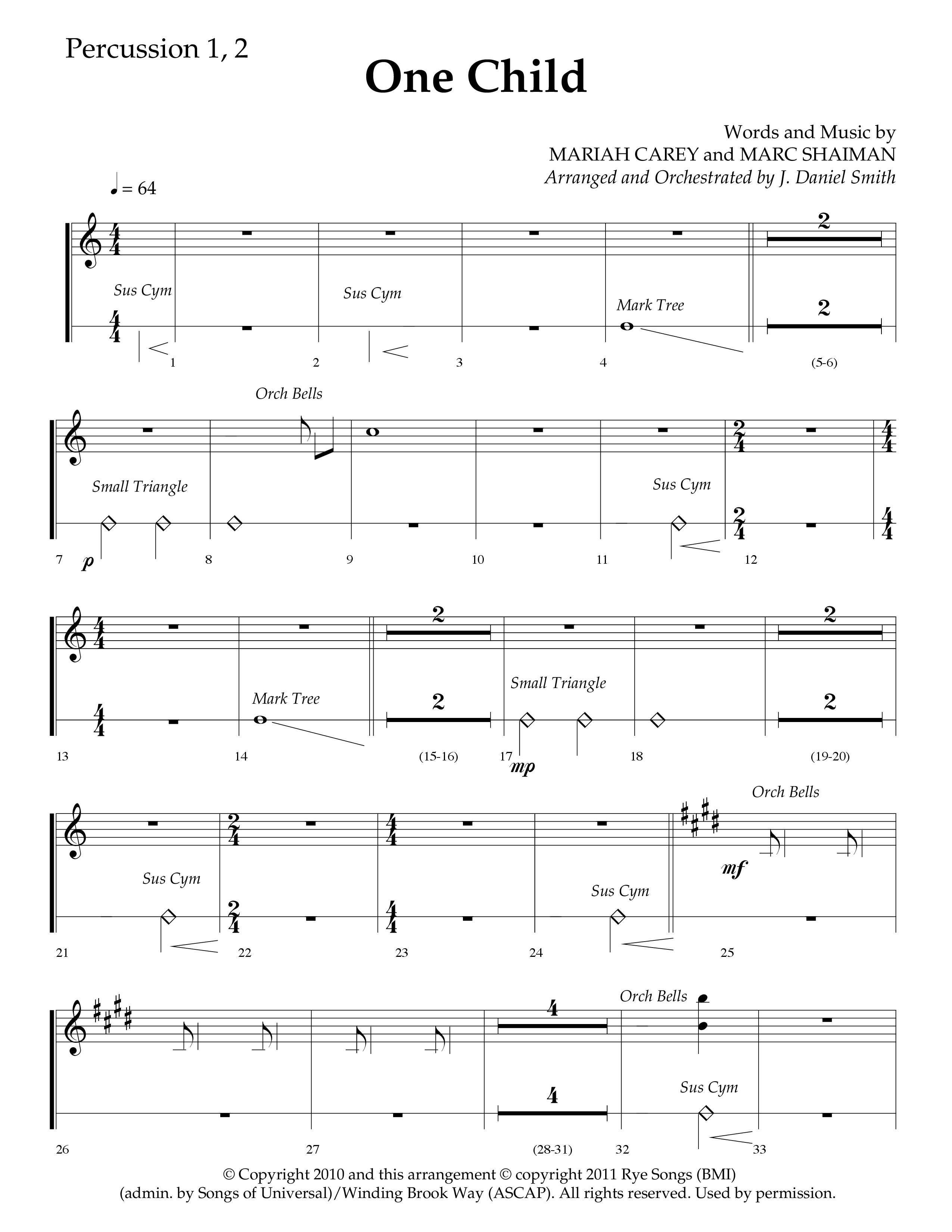 One Child (Choral Anthem SATB) Percussion 1/2 (Lifeway Choral / Arr. J. Daniel Smith)