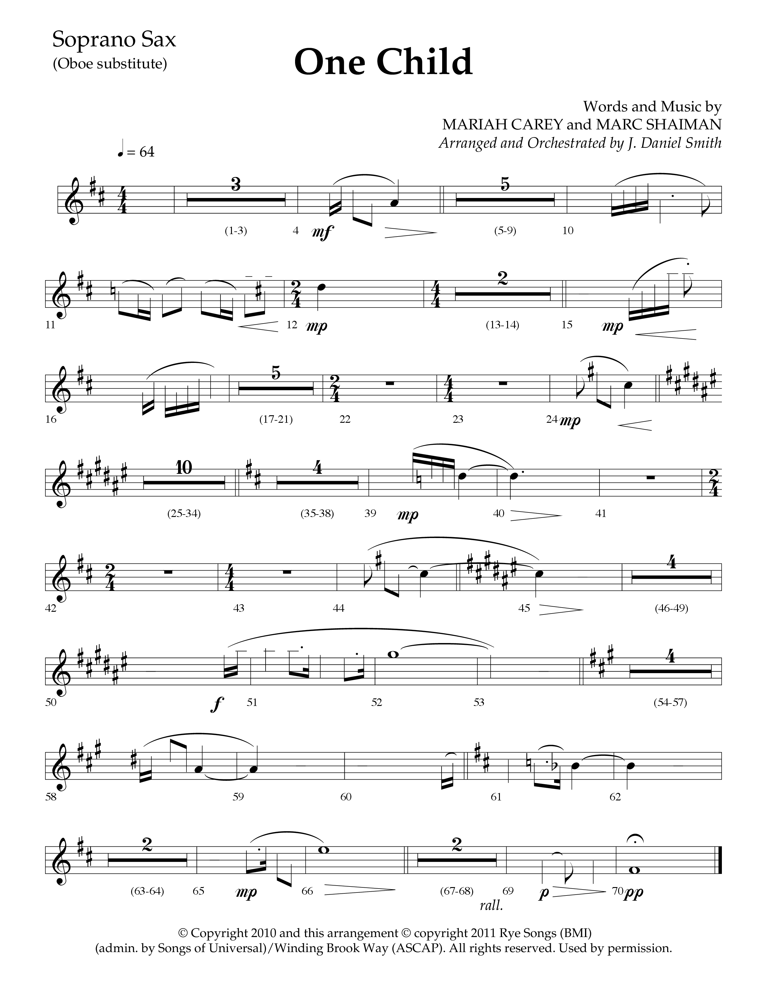 One Child (Choral Anthem SATB) Soprano Sax (Lifeway Choral / Arr. J. Daniel Smith)