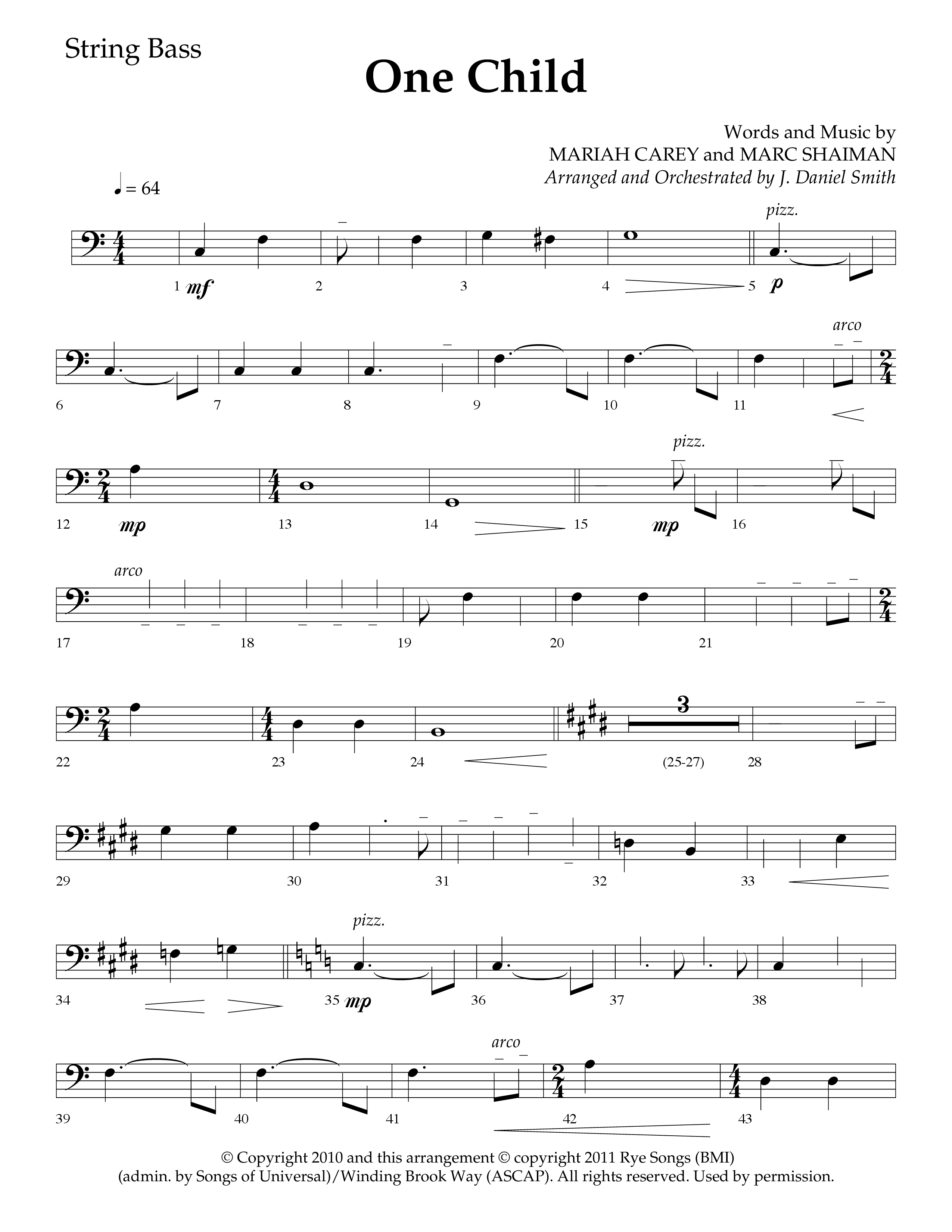 One Child (Choral Anthem SATB) String Bass (Lifeway Choral / Arr. J. Daniel Smith)