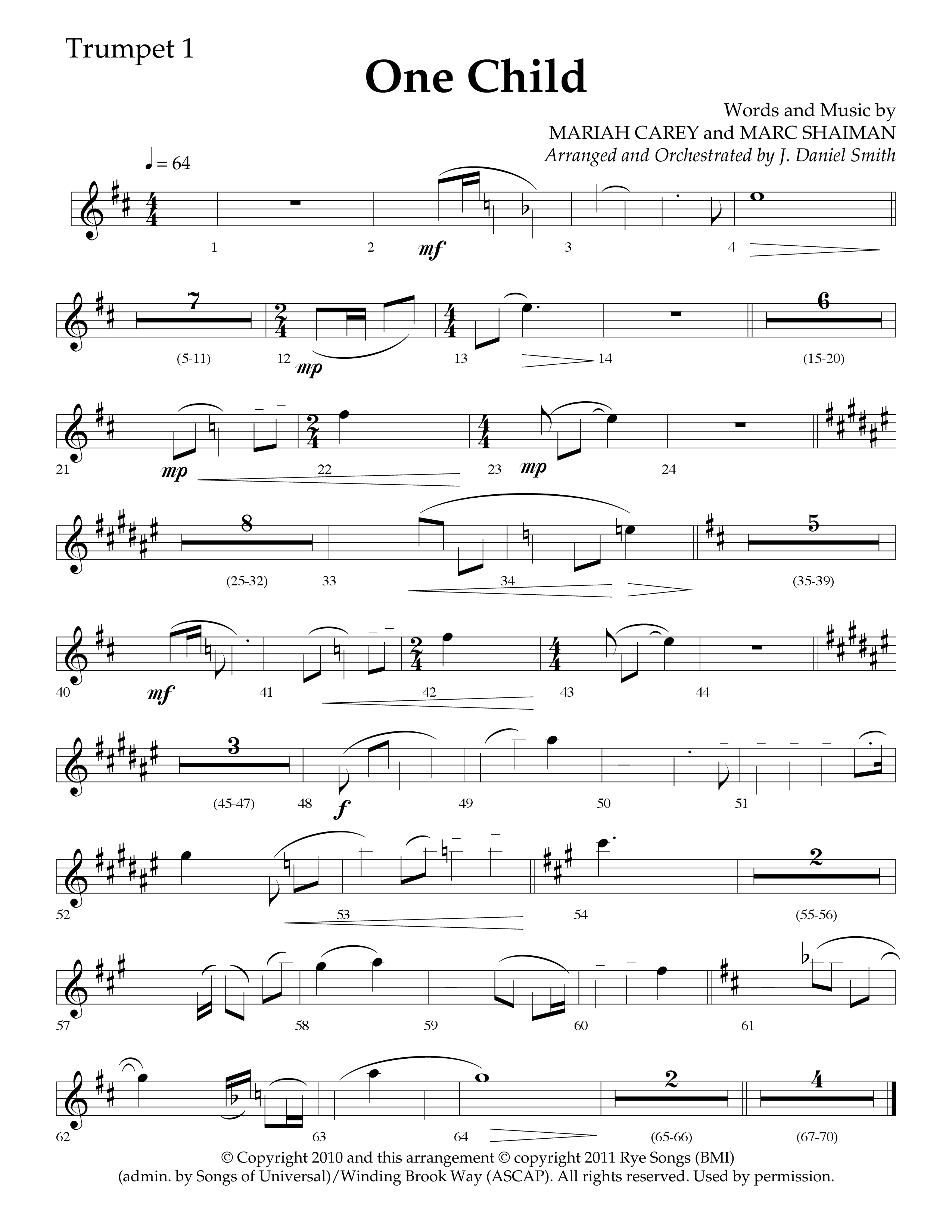 One Child (Choral Anthem SATB) Trumpet 1 (Lifeway Choral / Arr. J. Daniel Smith)