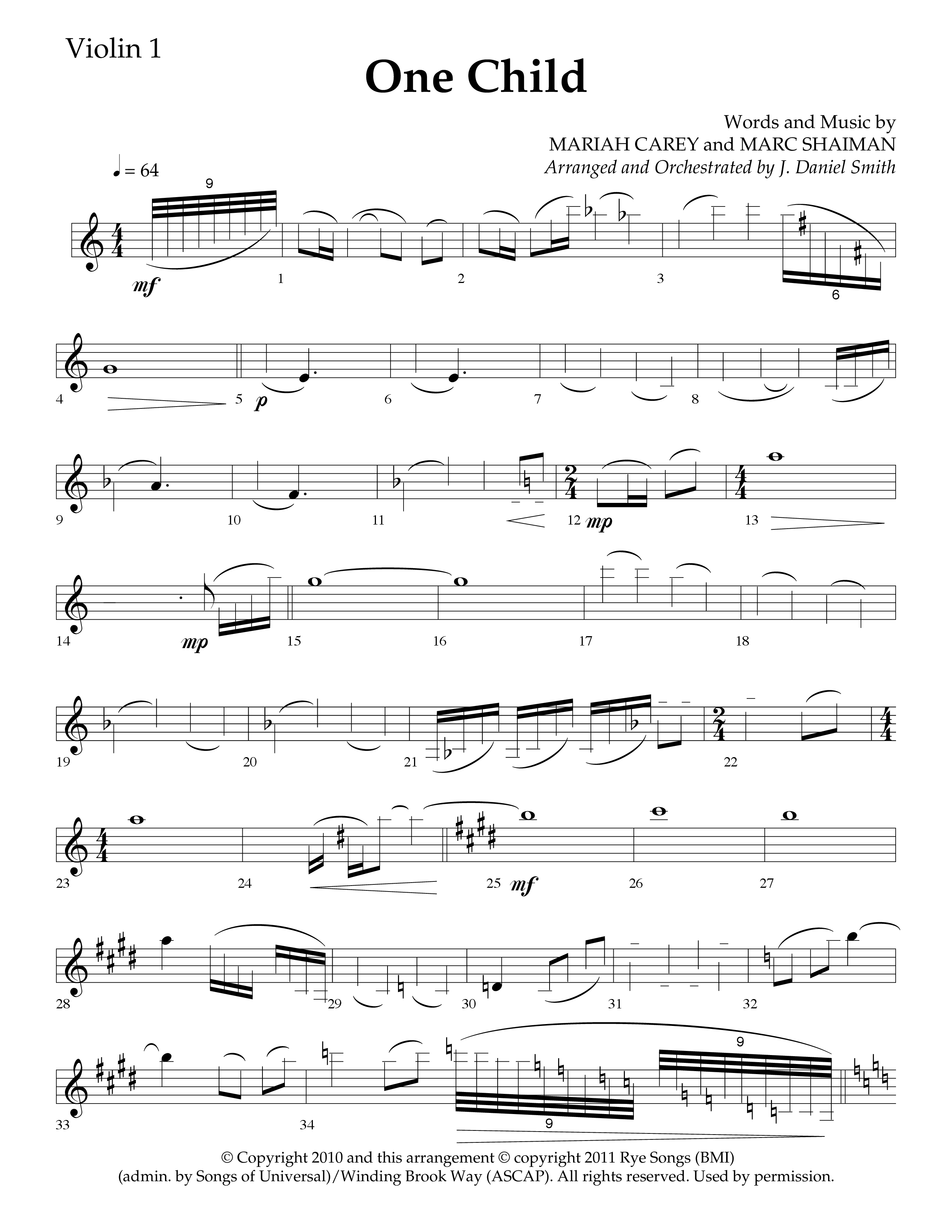 One Child (Choral Anthem SATB) Violin 1 (Lifeway Choral / Arr. J. Daniel Smith)