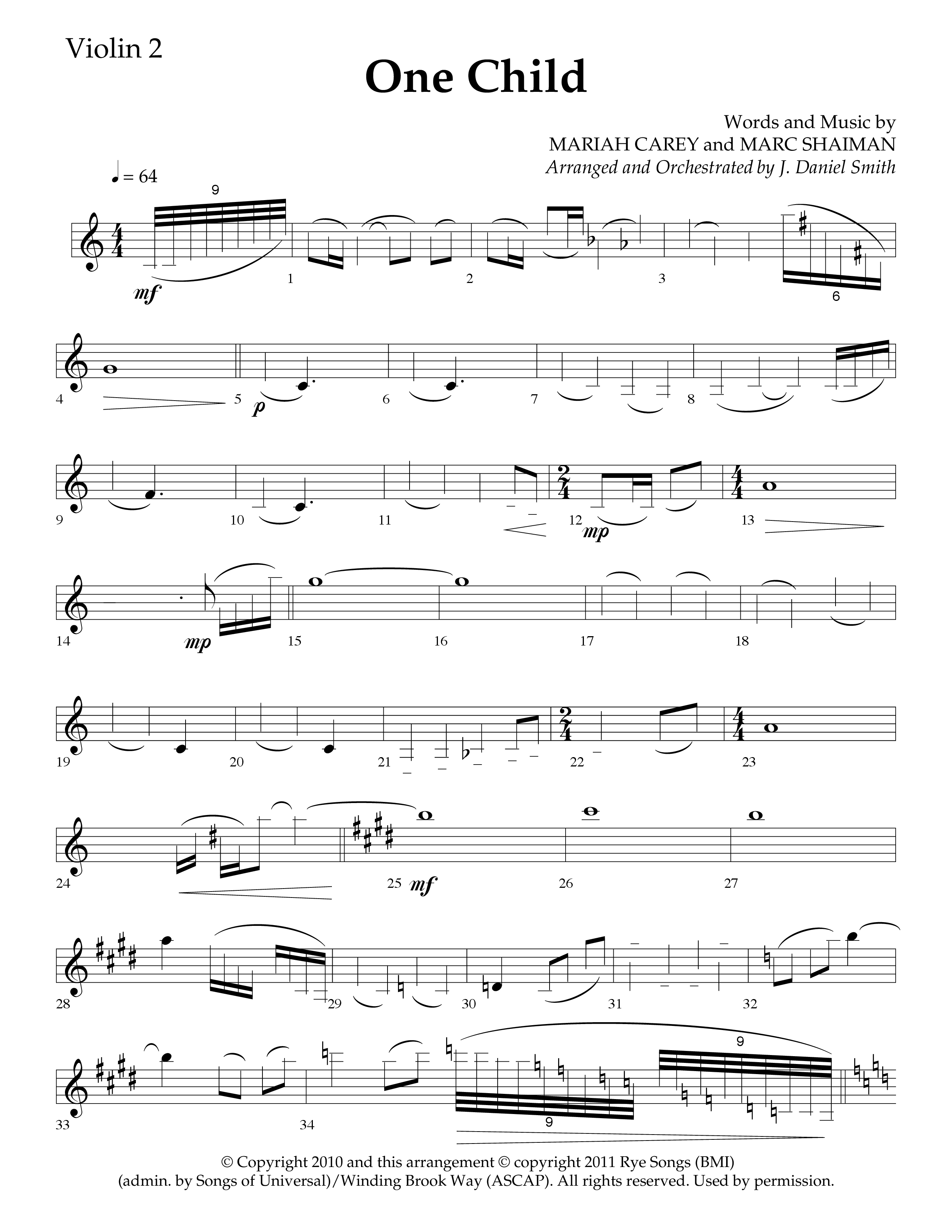 One Child (Choral Anthem SATB) Violin 2 (Lifeway Choral / Arr. J. Daniel Smith)