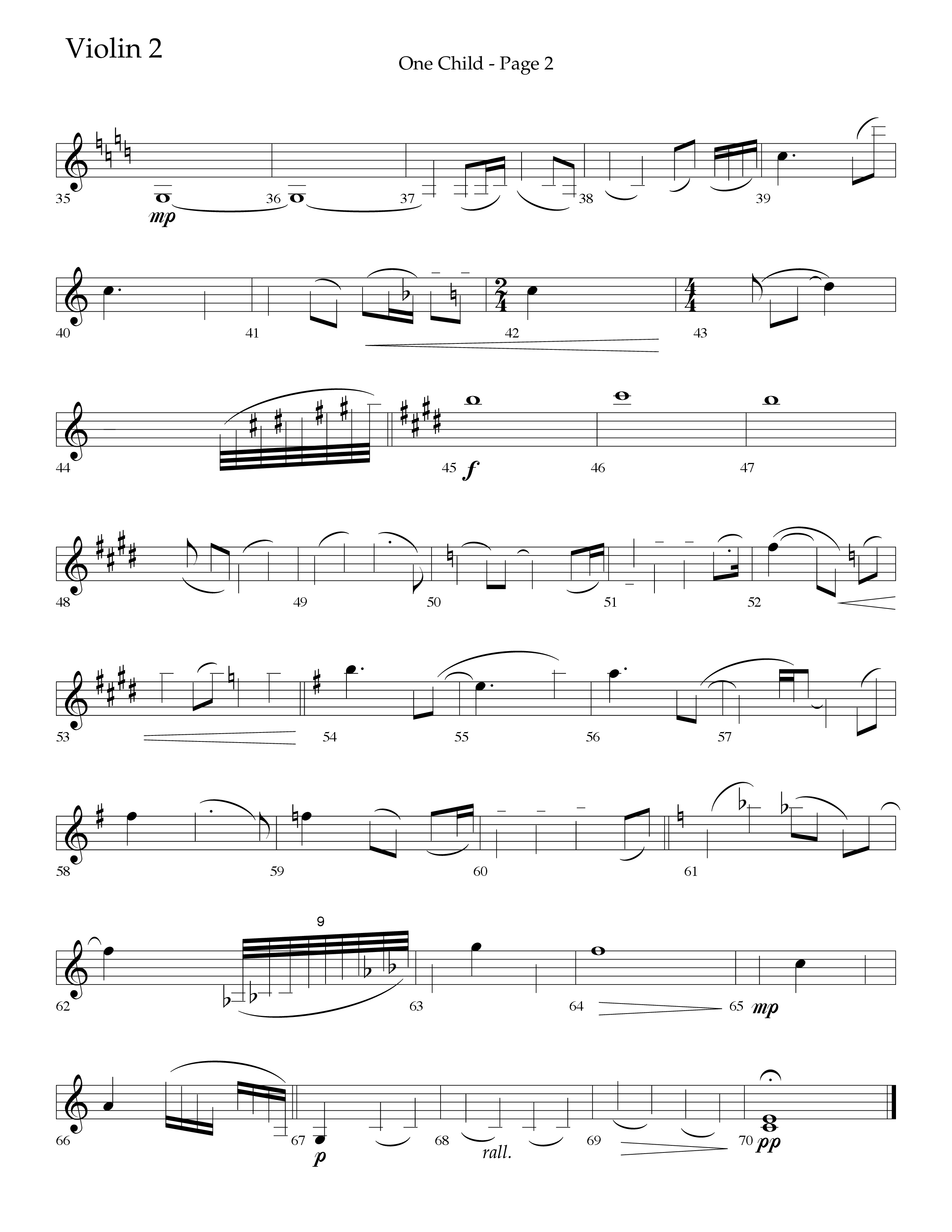 One Child (Choral Anthem SATB) Violin 2 (Lifeway Choral / Arr. J. Daniel Smith)