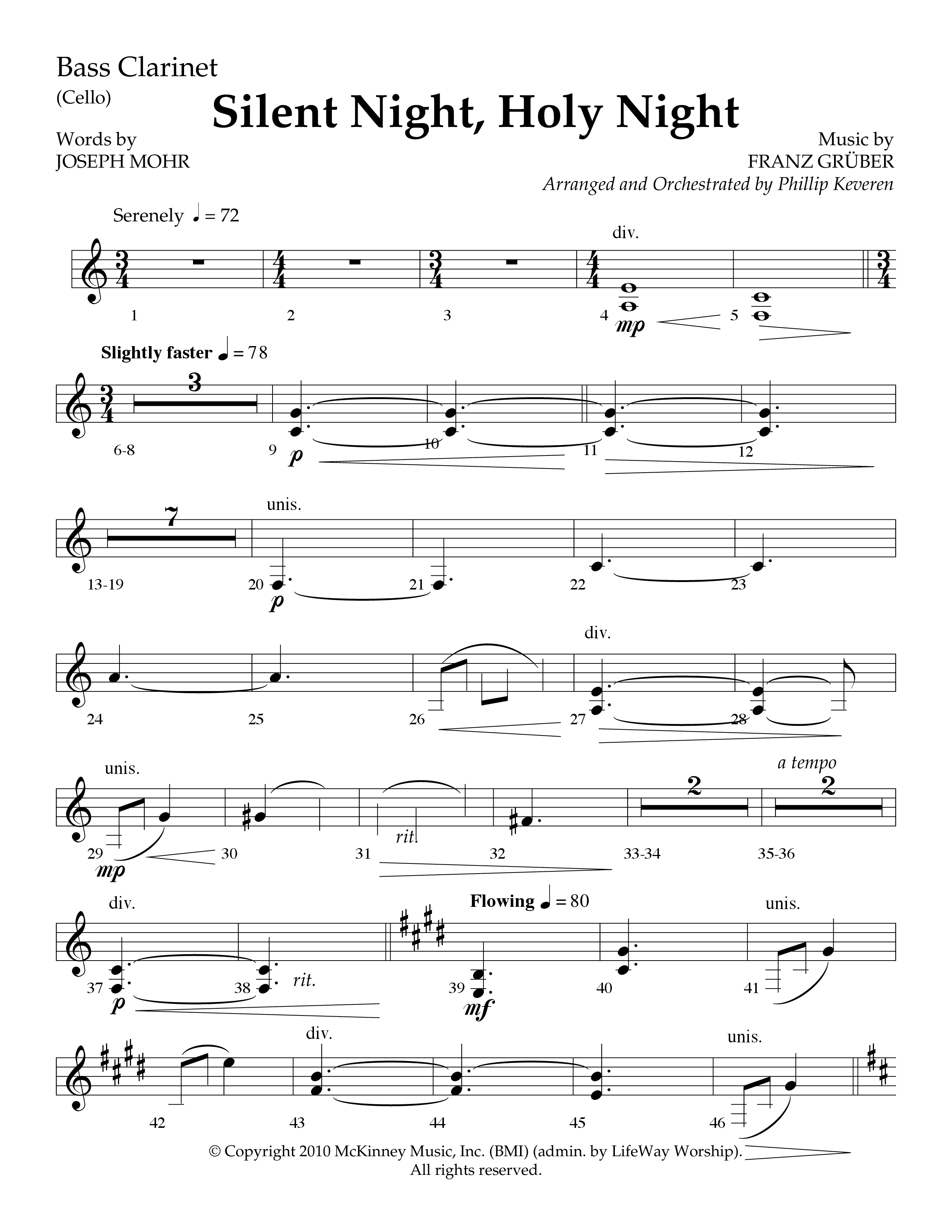 Silent Night (Choral Anthem SATB) Bass Clarinet (Lifeway Choral / Arr. Phillip Keveren)
