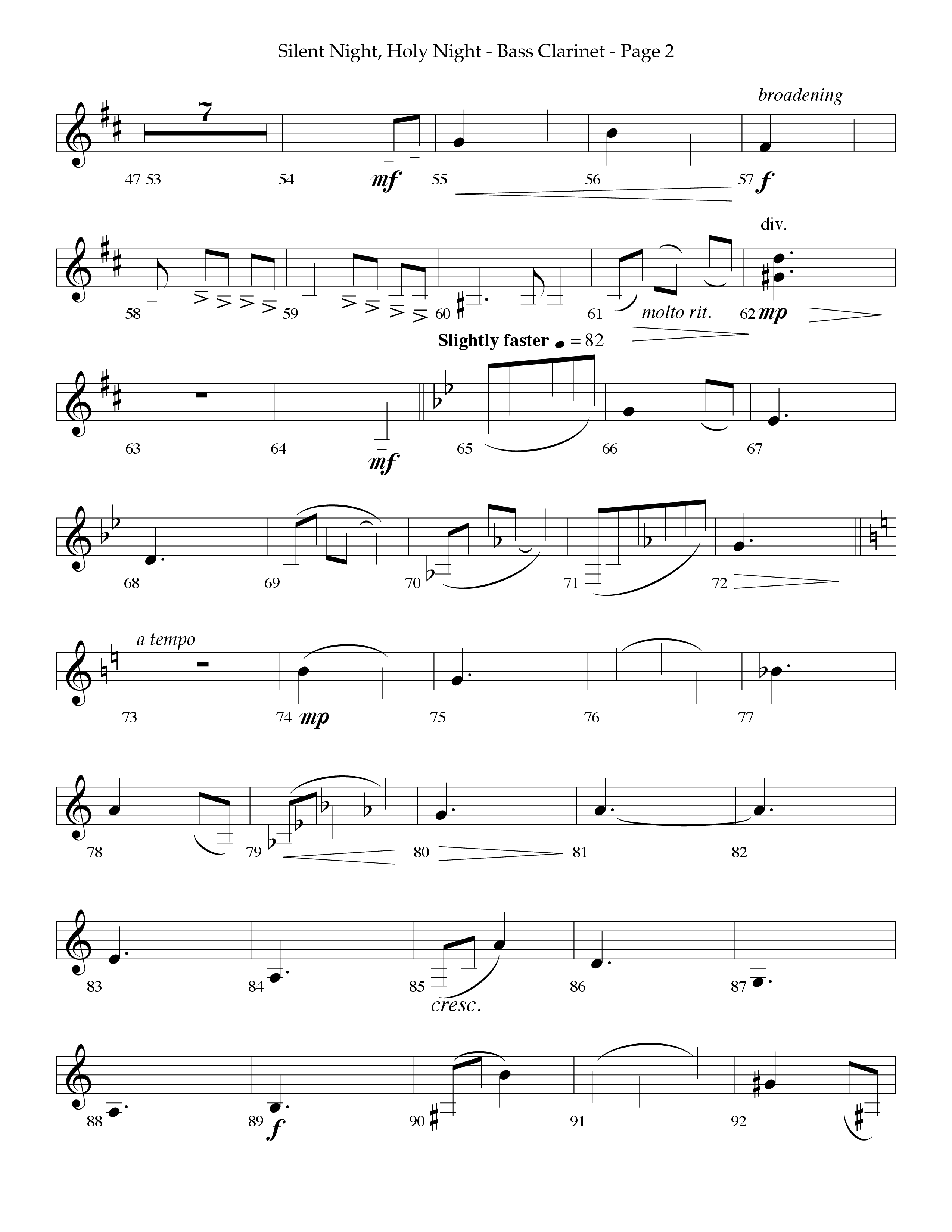 Silent Night (Choral Anthem SATB) Bass Clarinet (Lifeway Choral / Arr. Phillip Keveren)