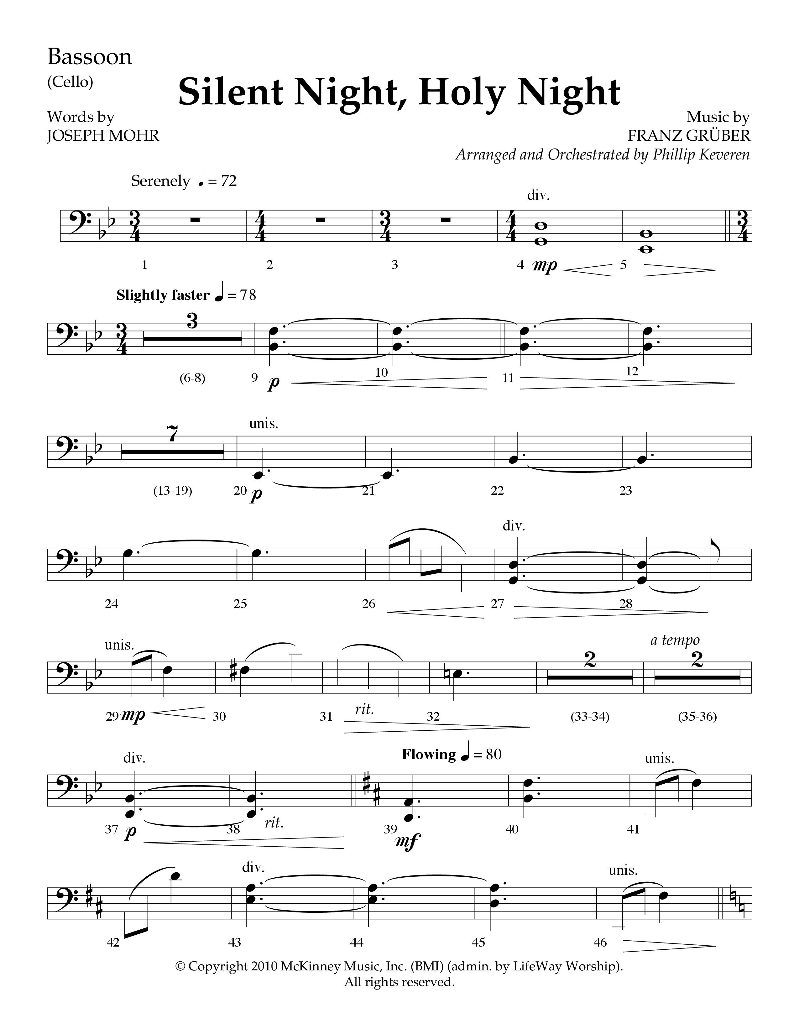 Silent Night (Choral Anthem SATB) Bassoon (Lifeway Choral / Arr. Phillip Keveren)