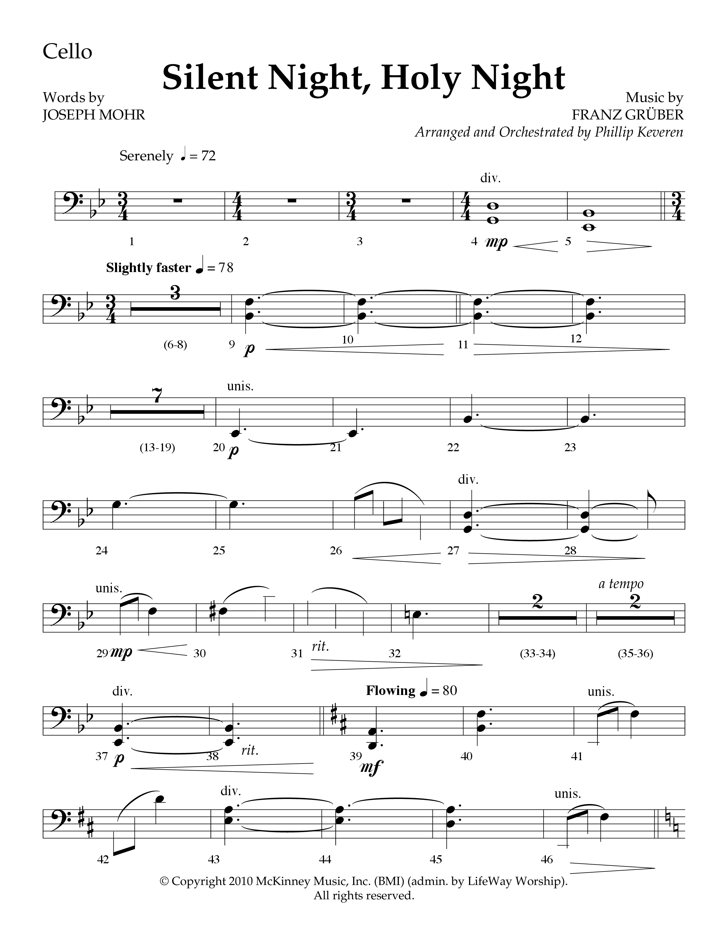 Silent Night (Choral Anthem SATB) Cello (Lifeway Choral / Arr. Phillip Keveren)