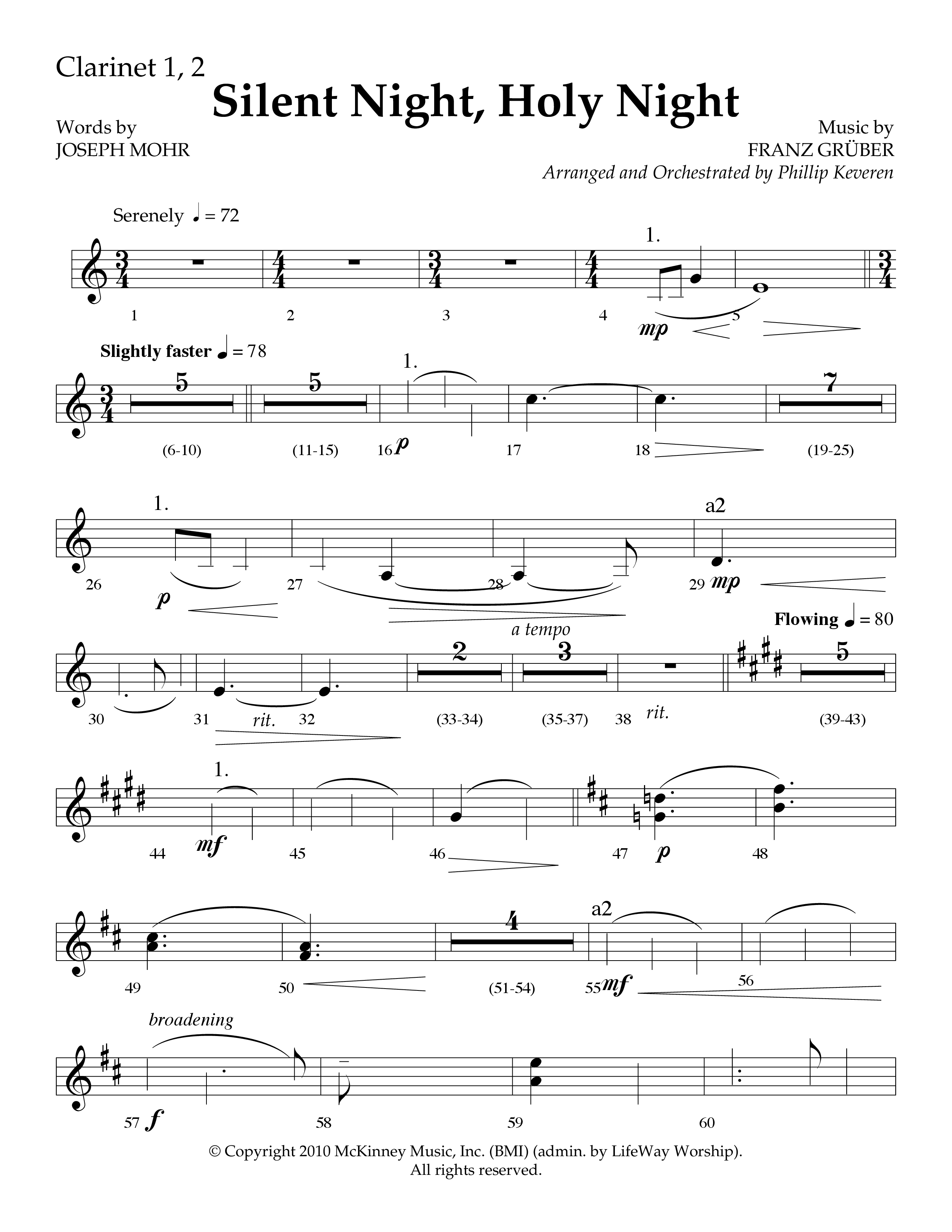 Silent Night (Choral Anthem SATB) Clarinet 1/2 (Lifeway Choral / Arr. Phillip Keveren)
