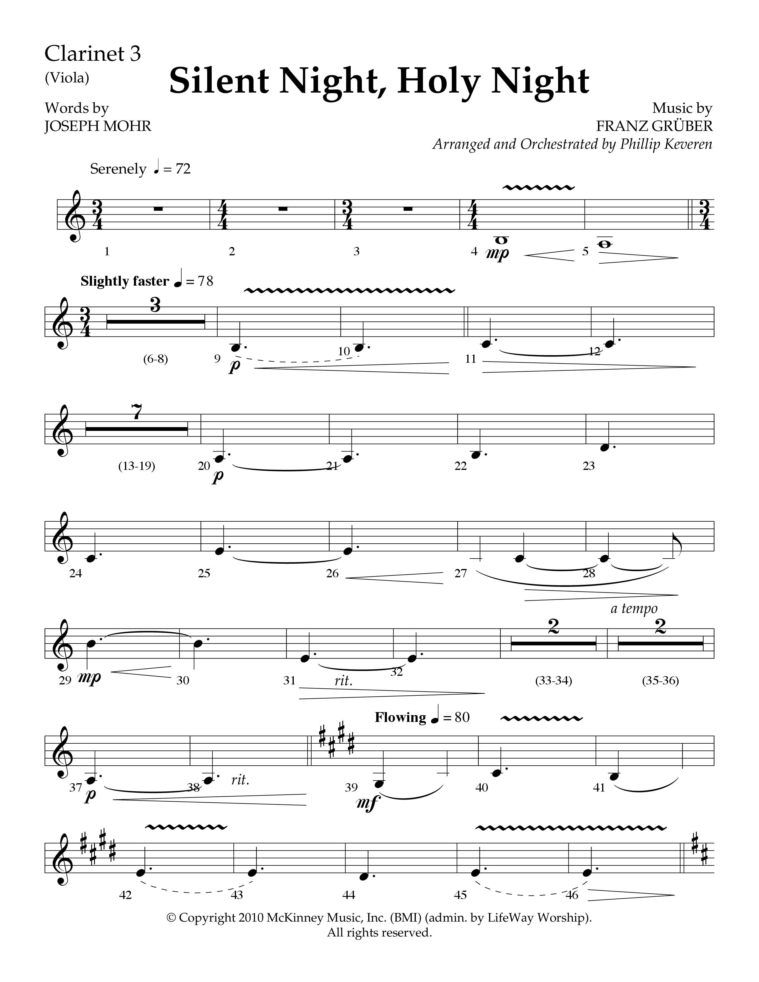 Silent Night (Choral Anthem SATB) Clarinet 3 (Lifeway Choral / Arr. Phillip Keveren)