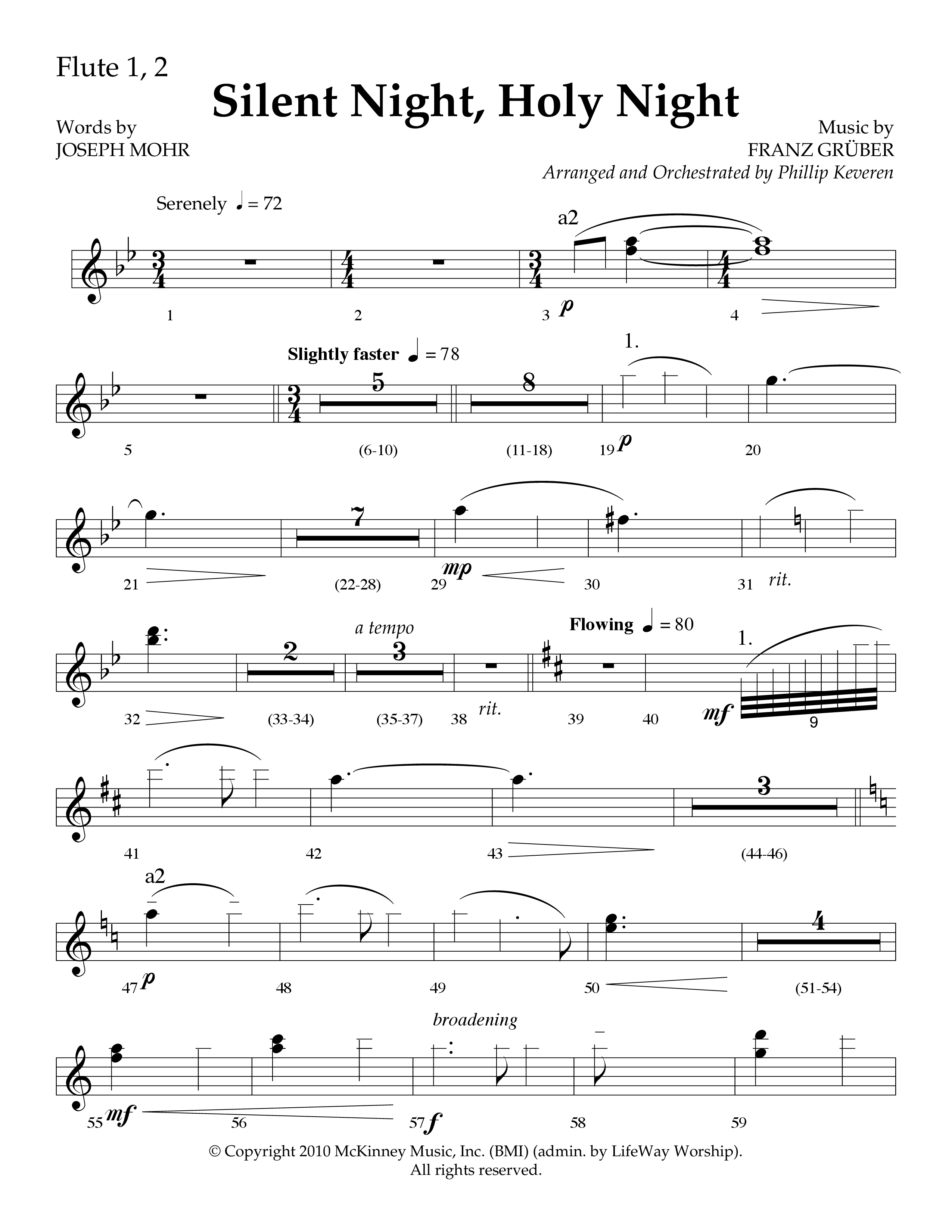 Silent Night (Choral Anthem SATB) Flute 1/2 (Lifeway Choral / Arr. Phillip Keveren)