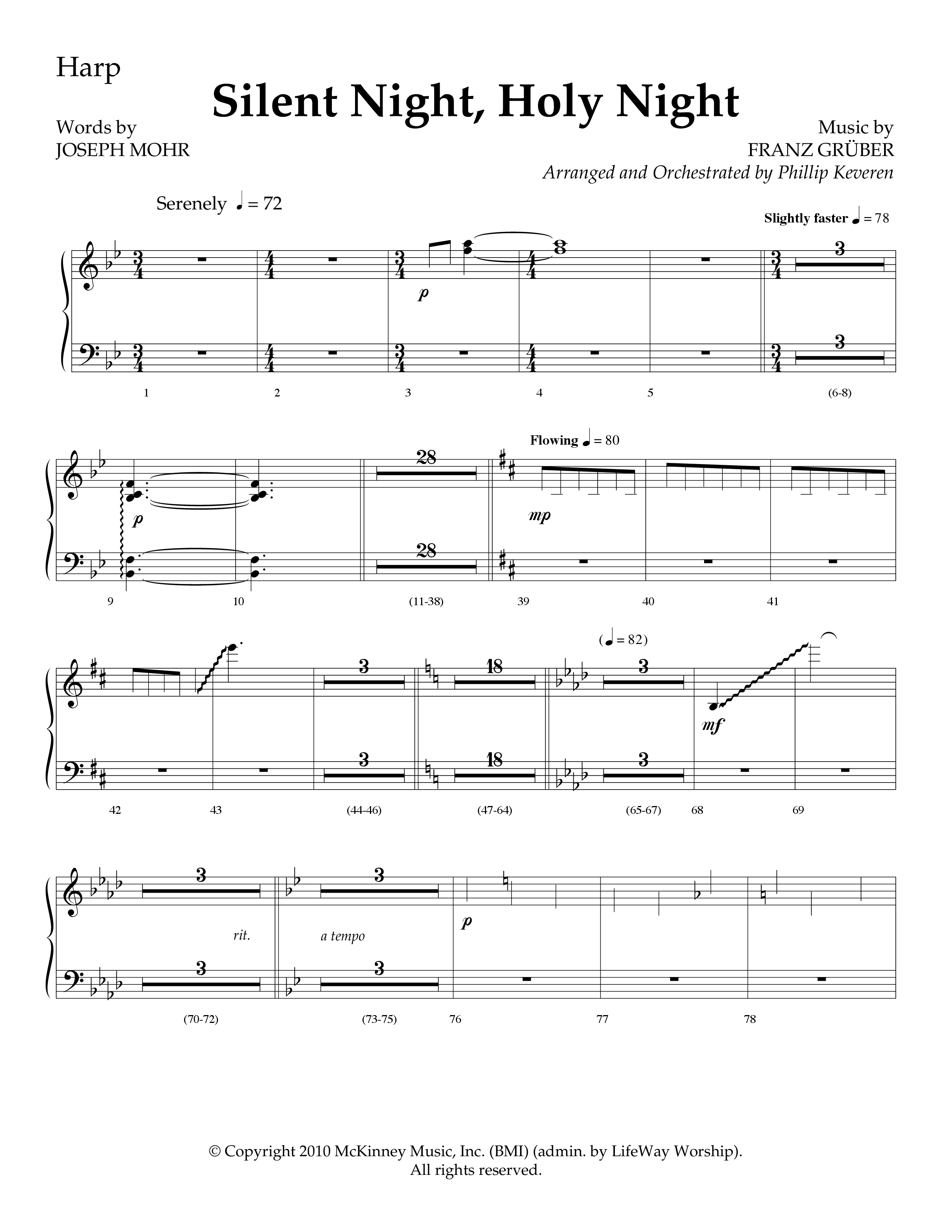 Silent Night (Choral Anthem SATB) Harp (Lifeway Choral / Arr. Phillip Keveren)