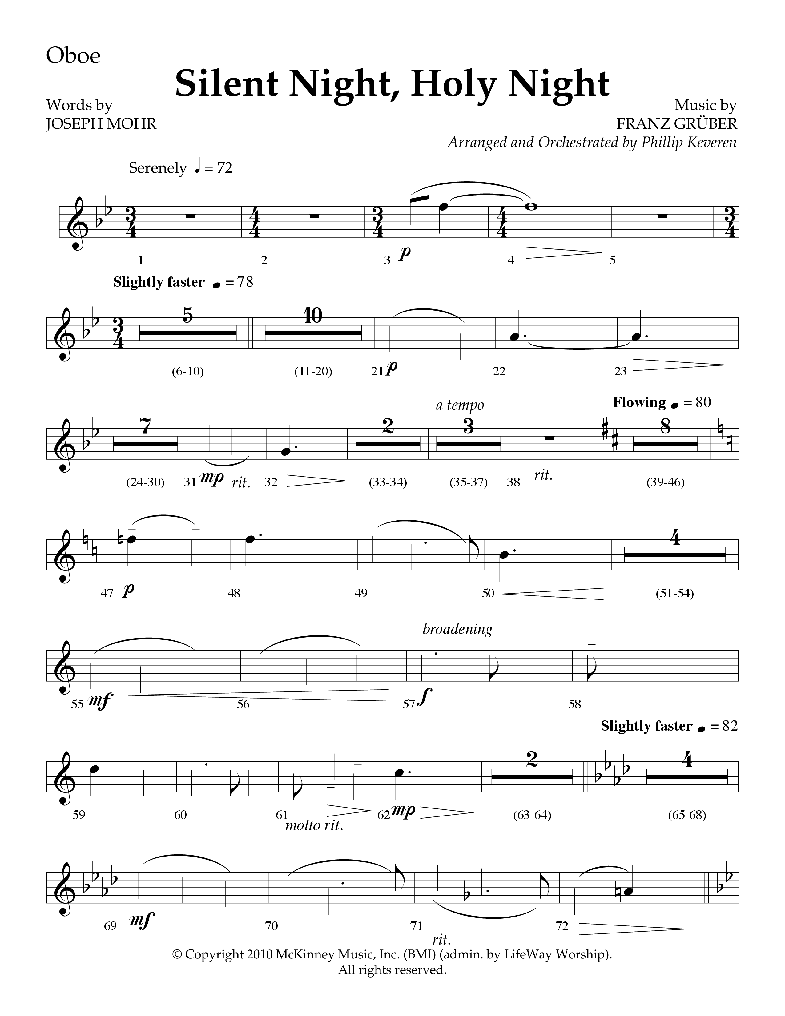 Silent Night (Choral Anthem SATB) Oboe (Lifeway Choral / Arr. Phillip Keveren)