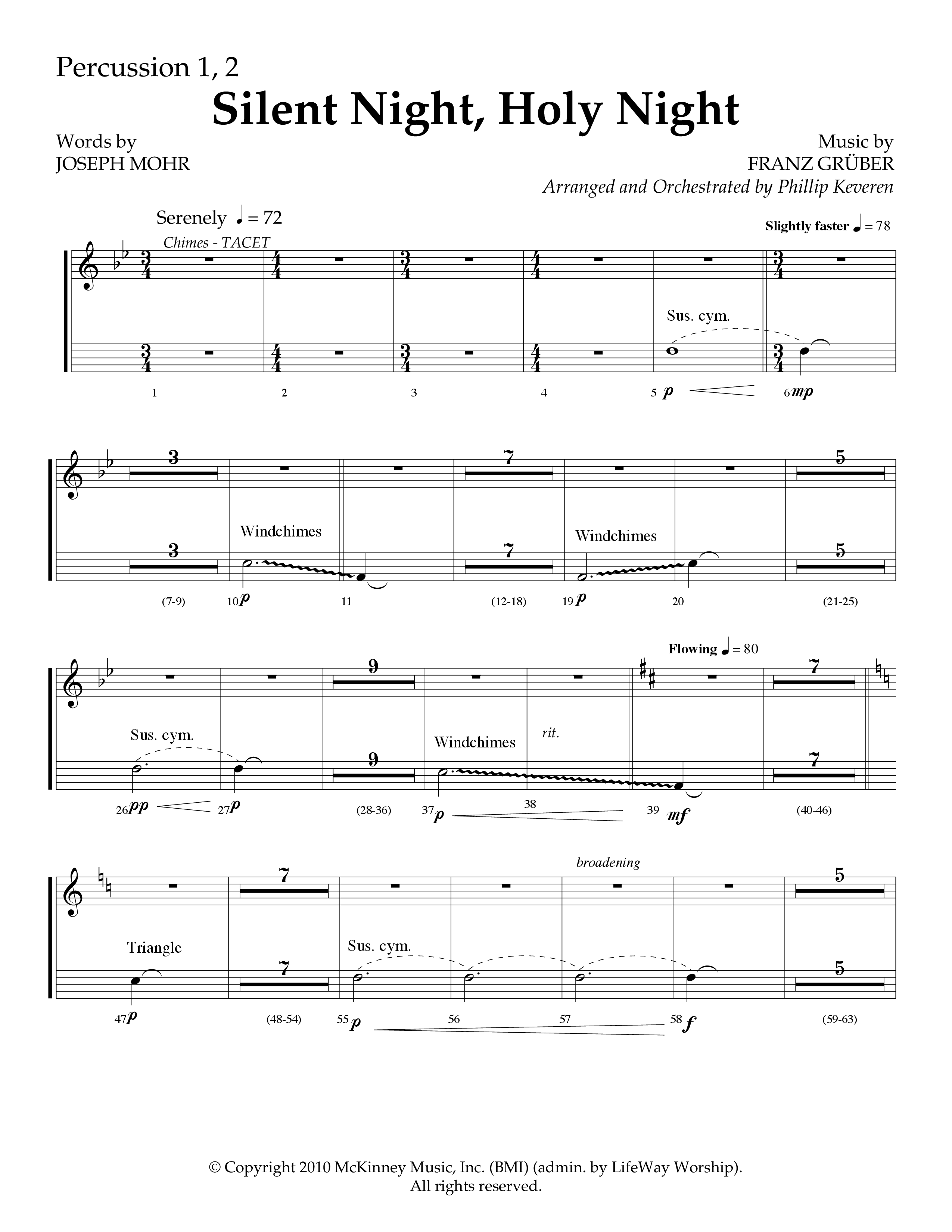 Silent Night (Choral Anthem SATB) Percussion 1/2 (Lifeway Choral / Arr. Phillip Keveren)
