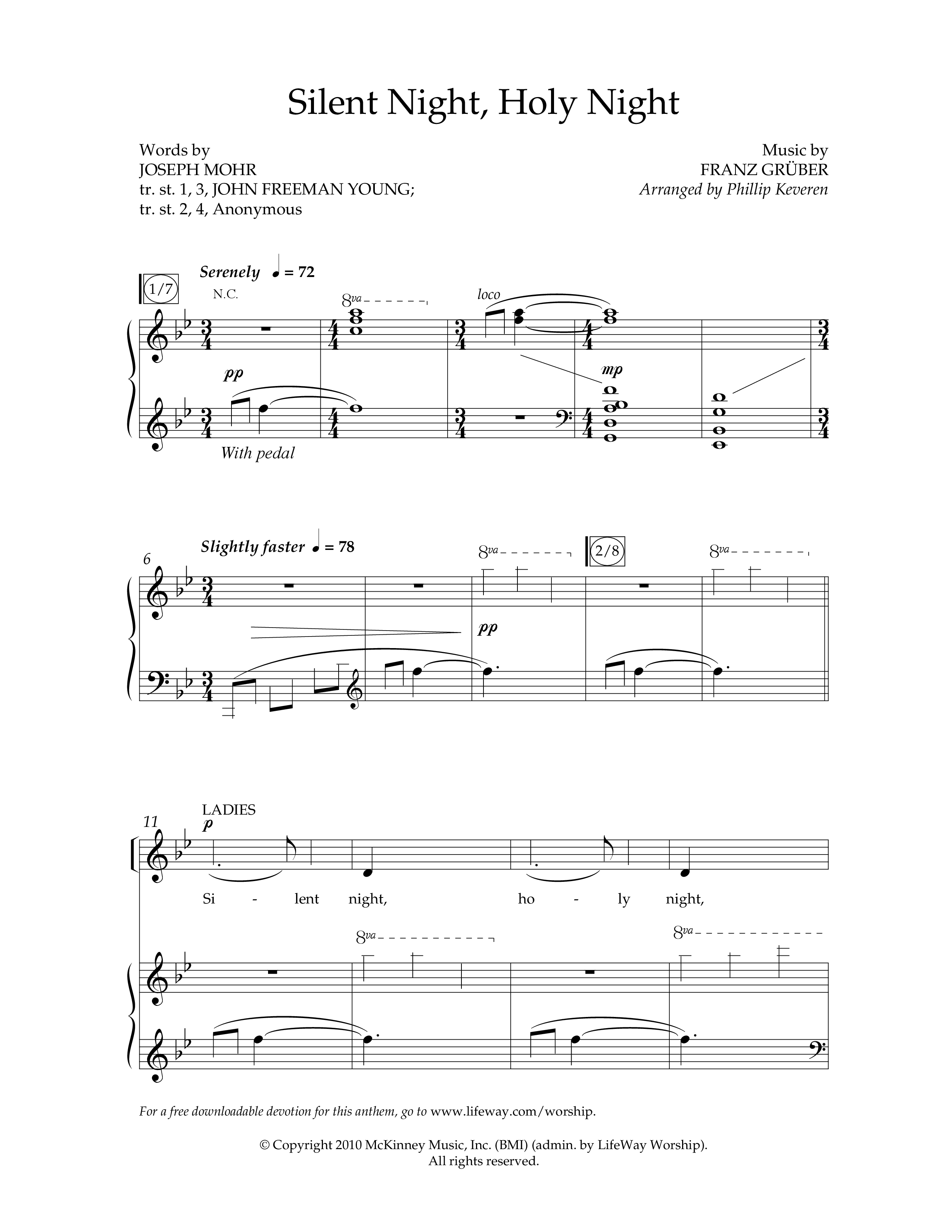 Silent Night (Choral Anthem SATB) Anthem (SATB/Piano) (Lifeway Choral / Arr. Phillip Keveren)