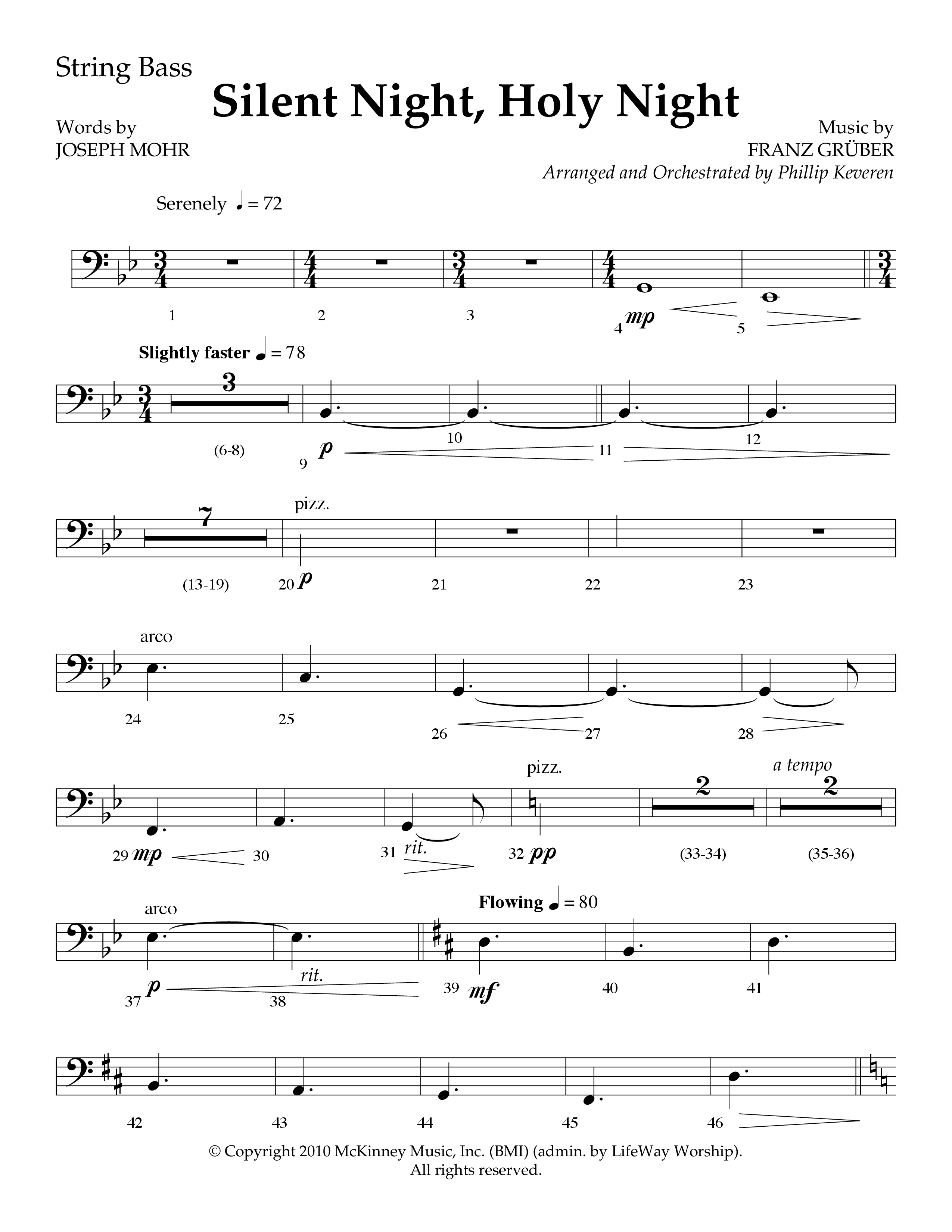 Silent Night (Choral Anthem SATB) String Bass (Lifeway Choral / Arr. Phillip Keveren)