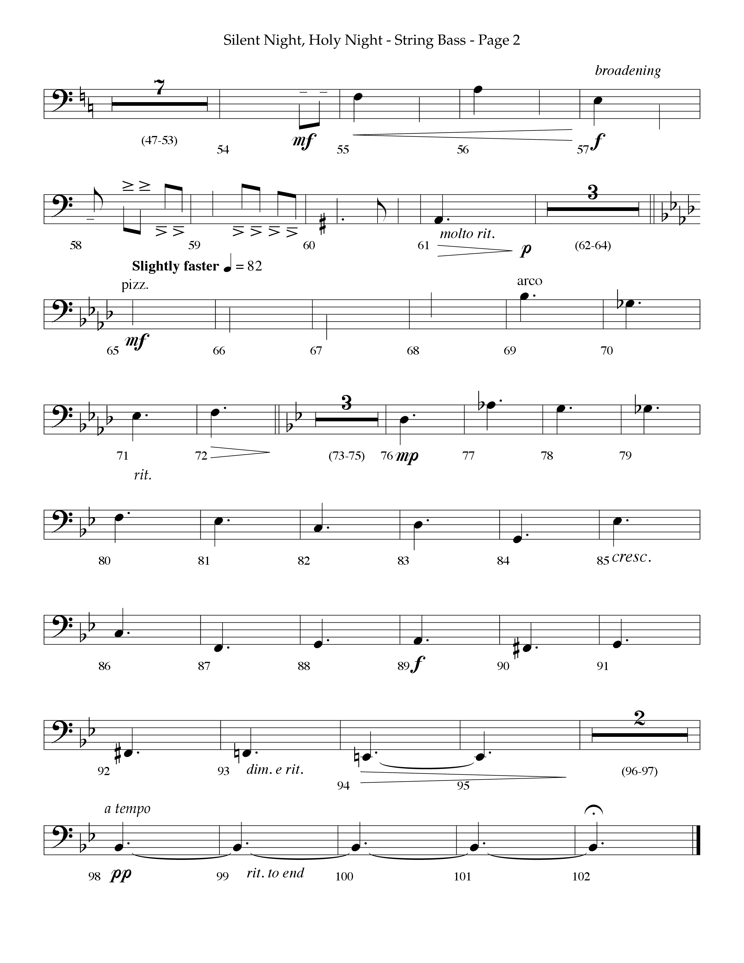 Silent Night (Choral Anthem SATB) String Bass (Lifeway Choral / Arr. Phillip Keveren)