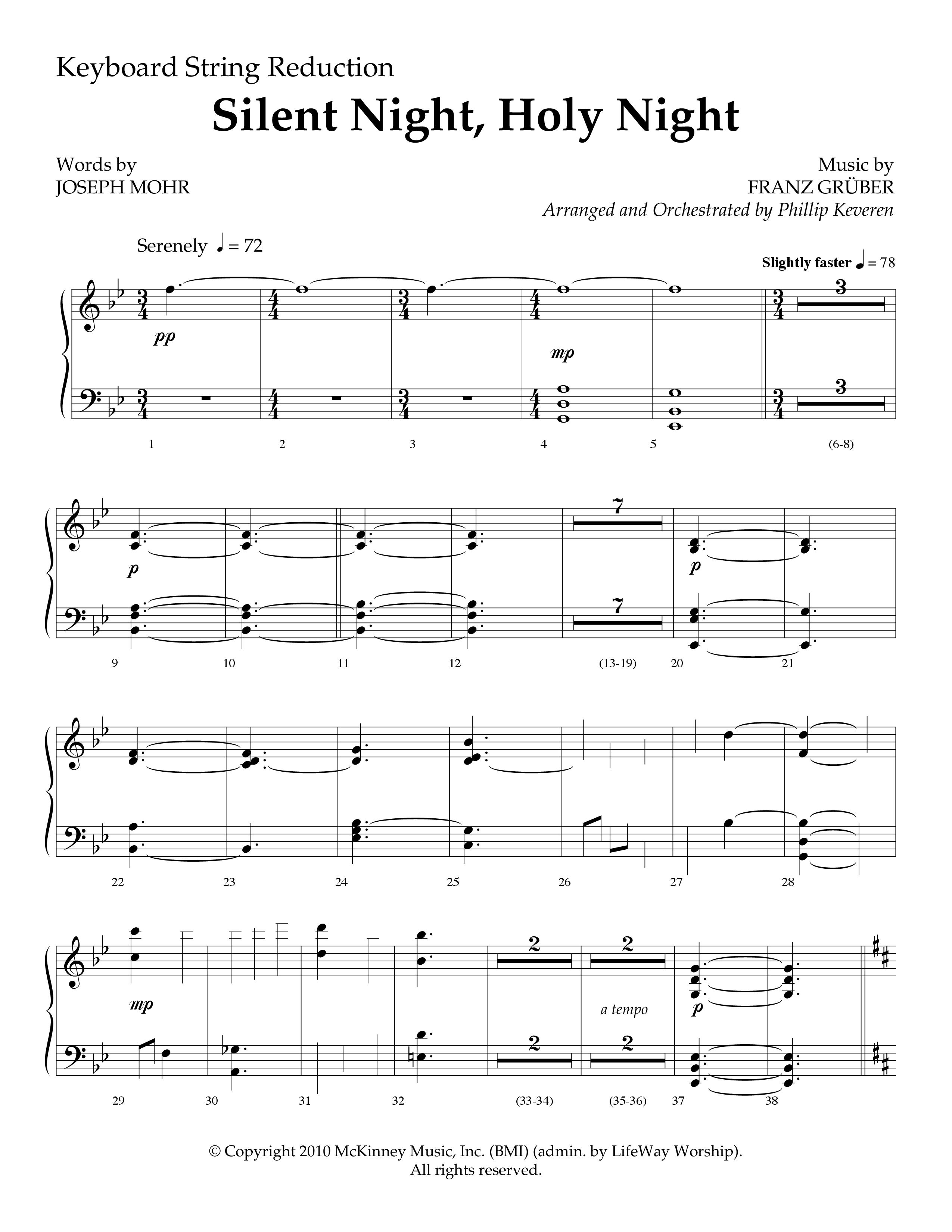 Silent Night (Choral Anthem SATB) String Reduction (Lifeway Choral / Arr. Phillip Keveren)
