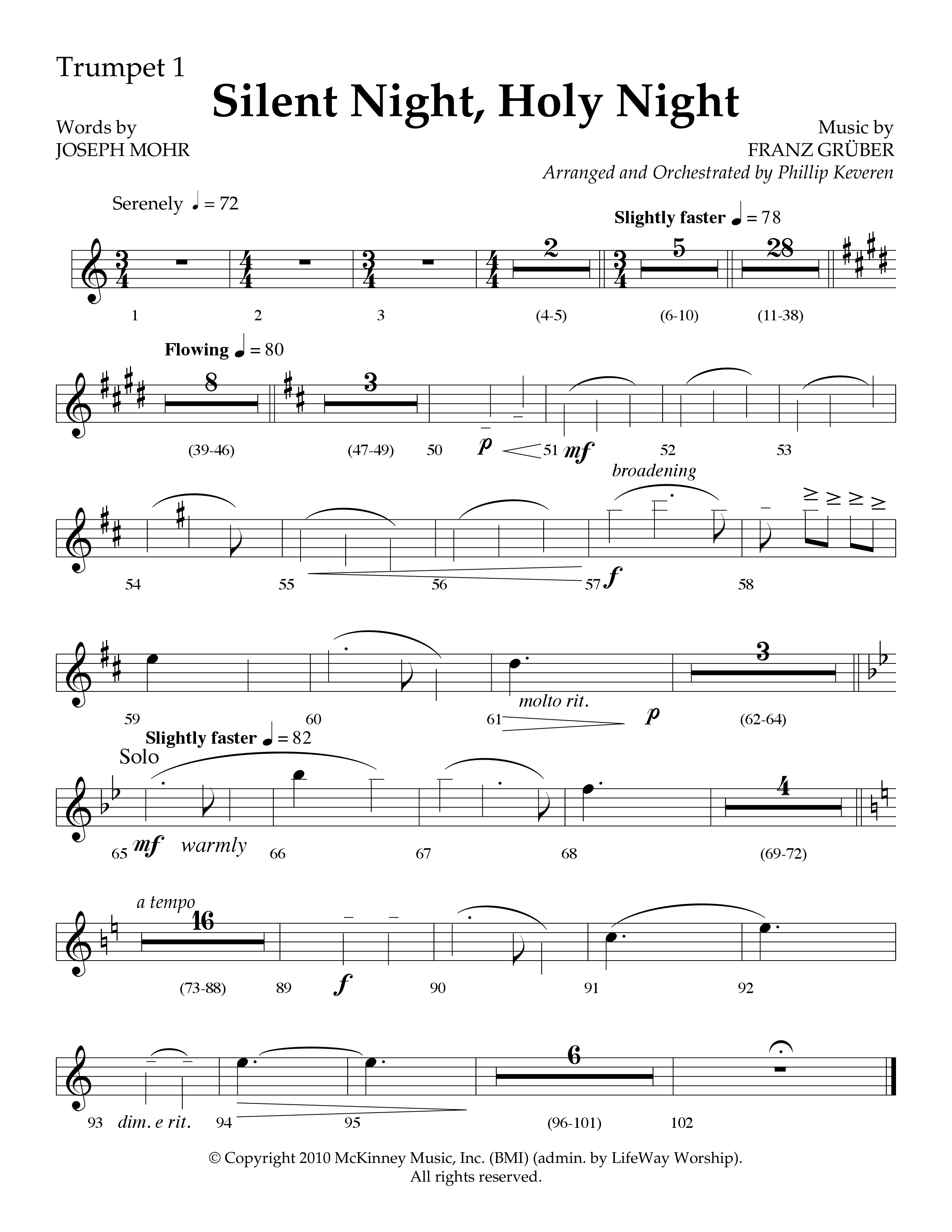 Silent Night (Choral Anthem SATB) Trumpet 1 (Lifeway Choral / Arr. Phillip Keveren)
