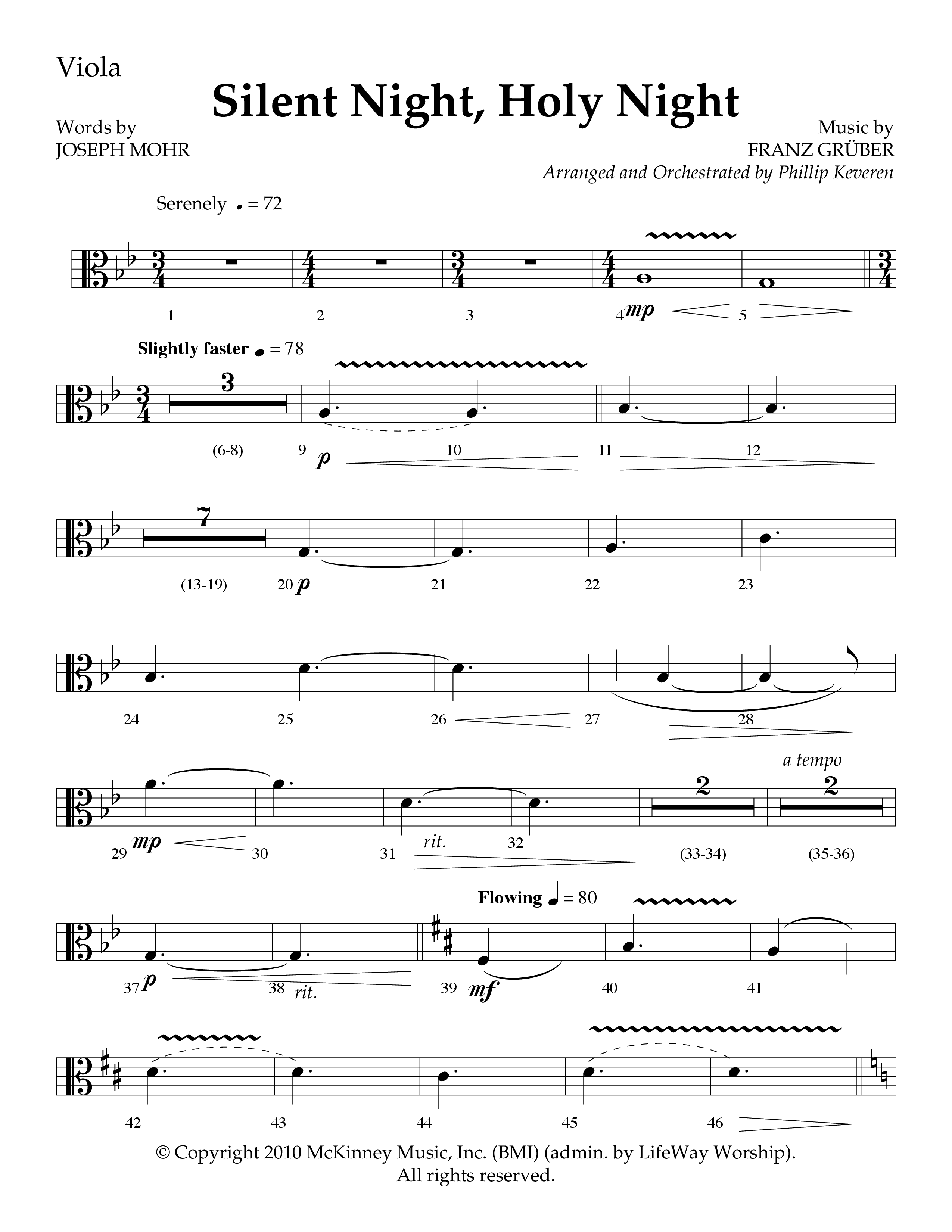 Silent Night (Choral Anthem SATB) Viola (Lifeway Choral / Arr. Phillip Keveren)