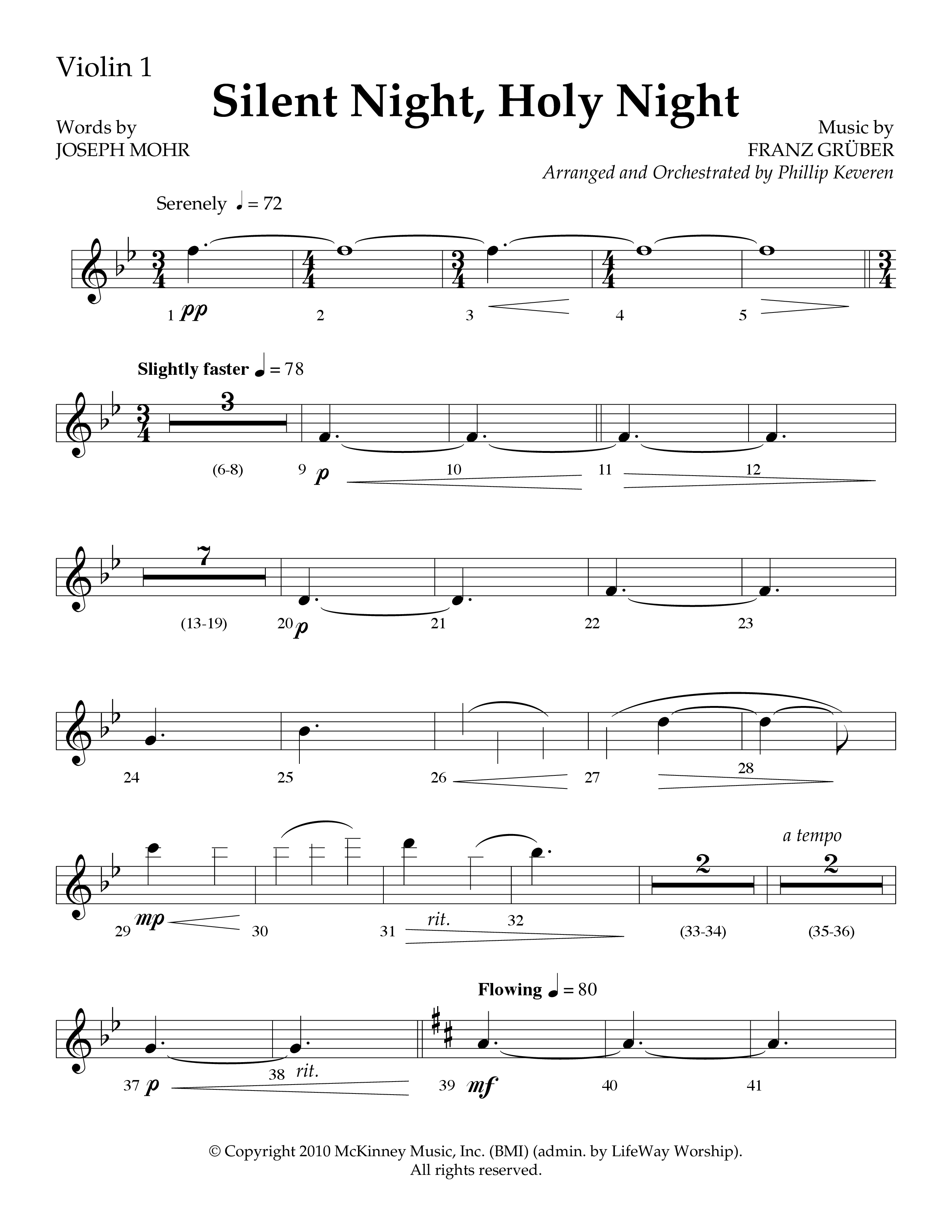 Silent Night (Choral Anthem SATB) Violin 1 (Lifeway Choral / Arr. Phillip Keveren)
