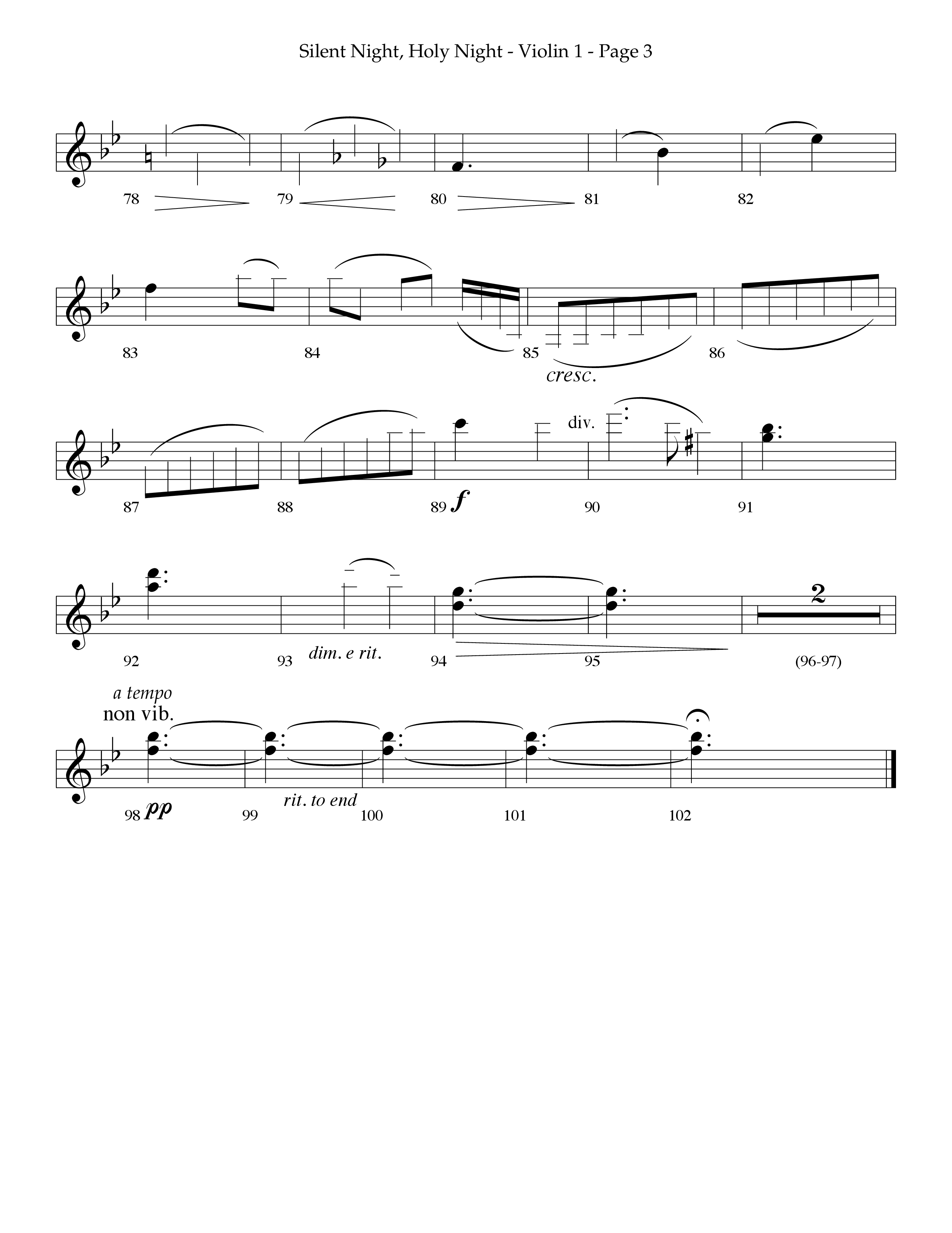 Silent Night (Choral Anthem SATB) Violin 1 (Lifeway Choral / Arr. Phillip Keveren)