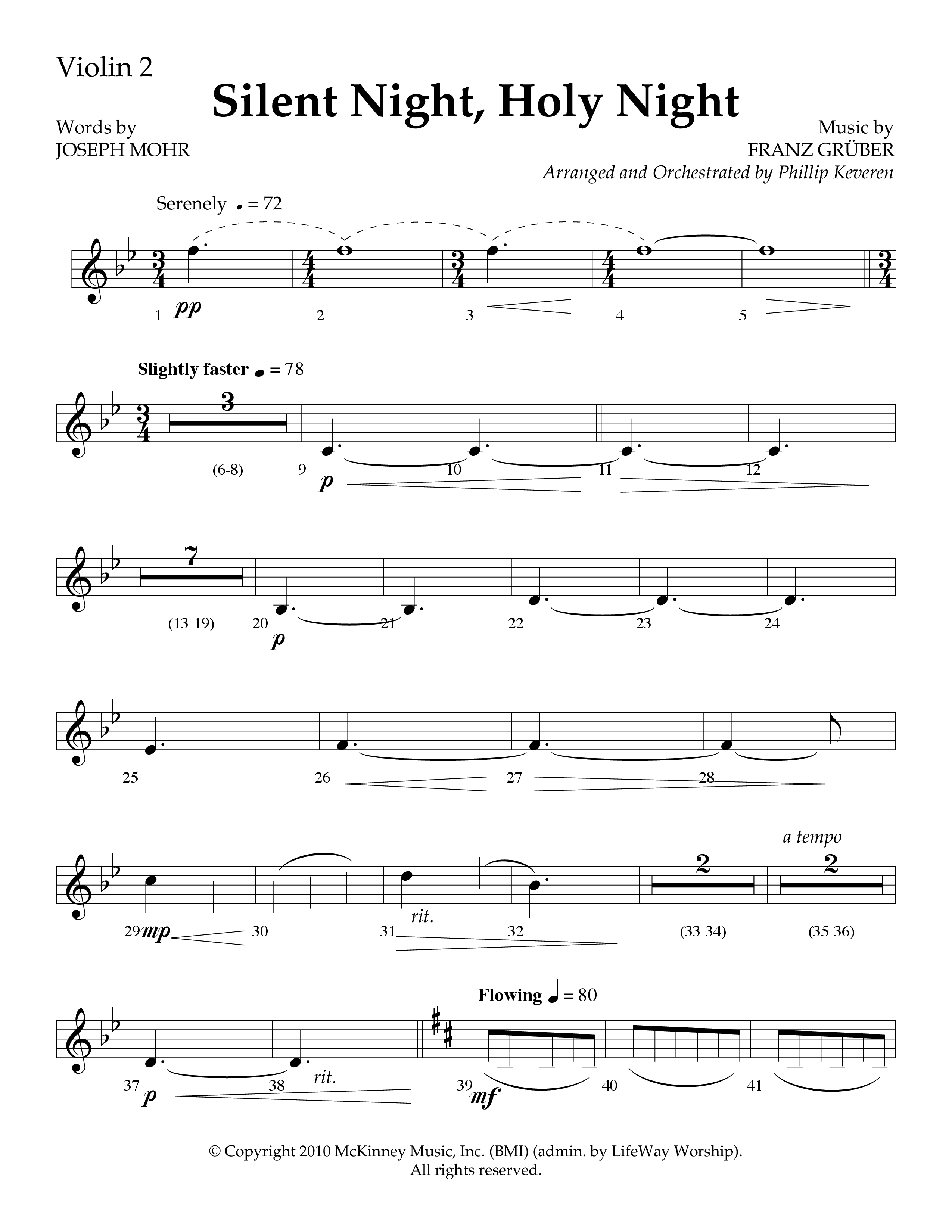 Silent Night (Choral Anthem SATB) Violin 2 (Lifeway Choral / Arr. Phillip Keveren)