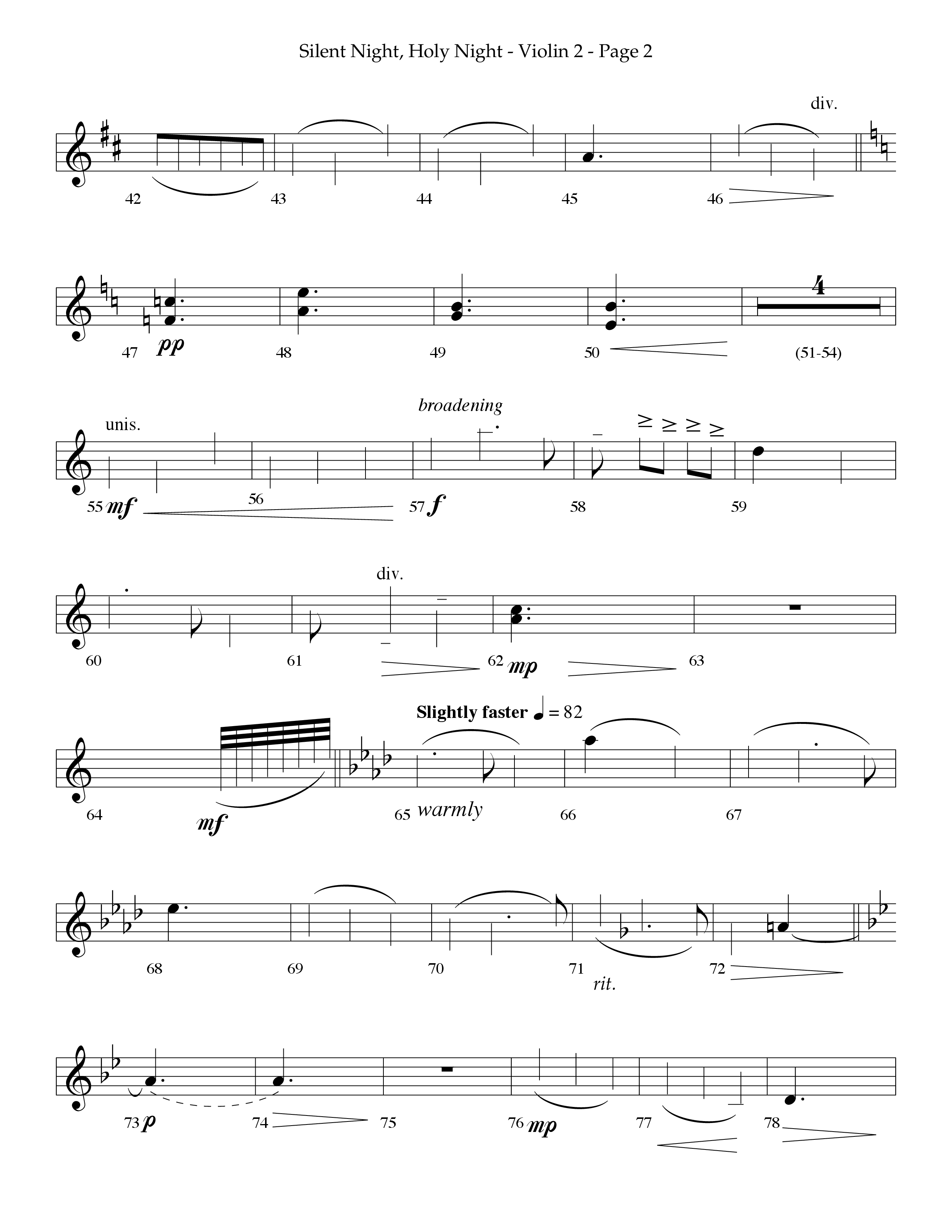 Silent Night (Choral Anthem SATB) Violin 2 (Lifeway Choral / Arr. Phillip Keveren)